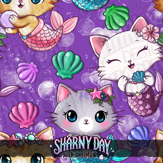 Kawaii Kitty Mermaids Exclusive Seamless Pattern Design