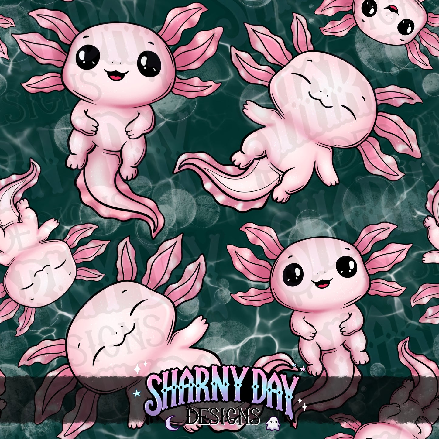 Kawaii Axolotls Exclusive Seamless Pattern Design
