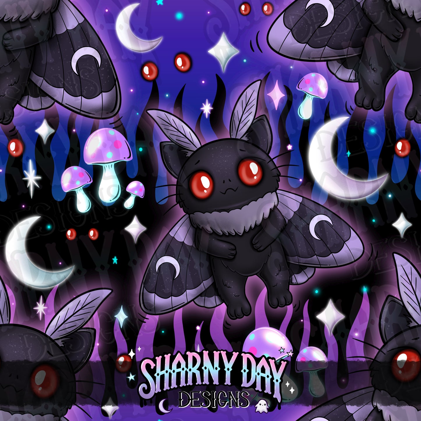 Kitty Mothman Exclusive Seamless Pattern Design