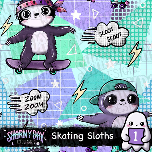 Skating Sloths Exclusive Seamless Pattern