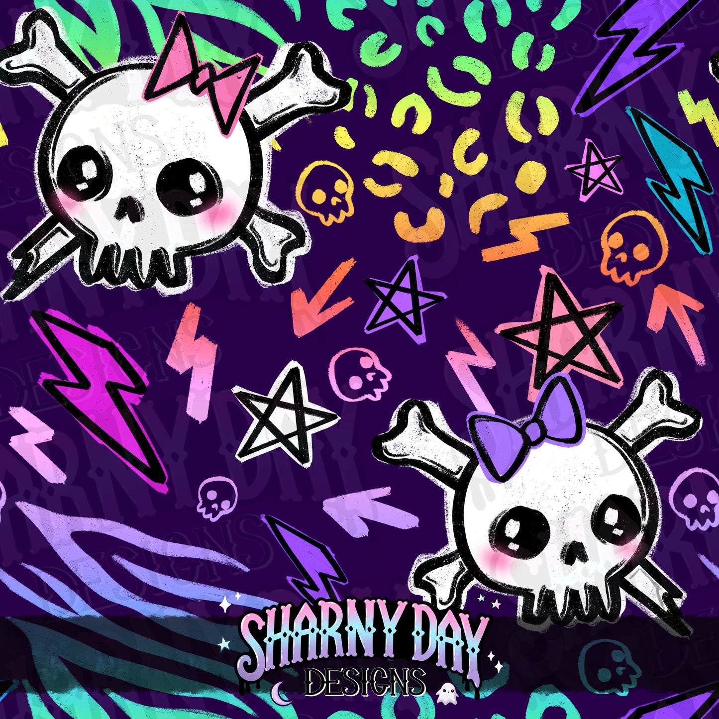 Punky Skulls Exclusive Seamless Pattern Design