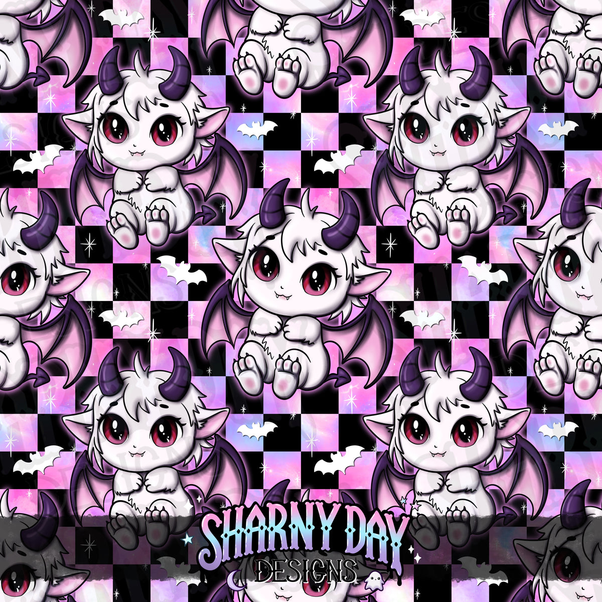 MOXTOBER - Kawaii Demon (Cursed) - Exclusive Seamless Pattern Design