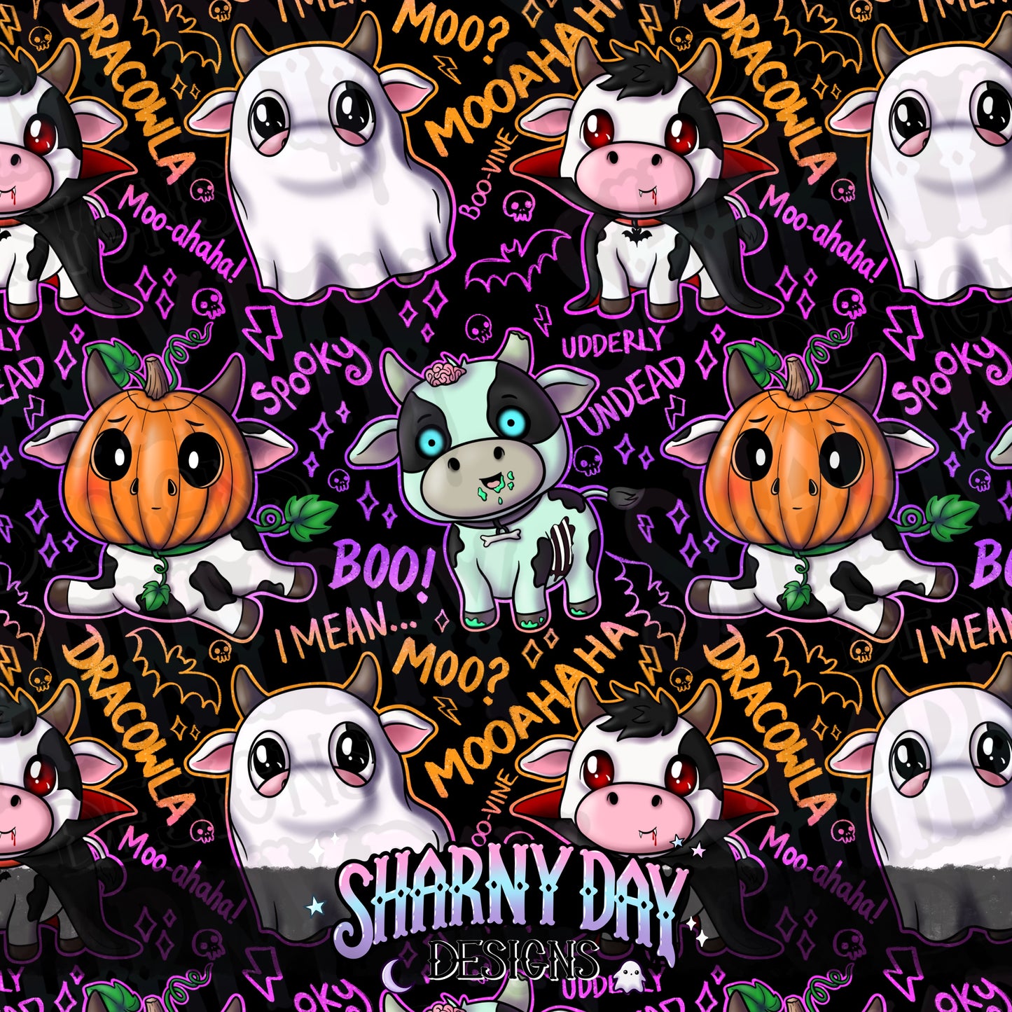 Spoopy Cows Exclusive Seamless Pattern Design