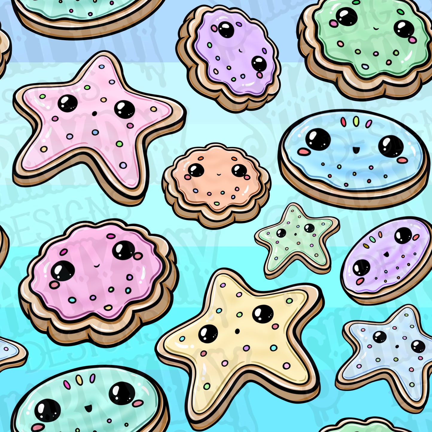 Kawaii Sugar Cookies Exclusive Seamless Pattern Design