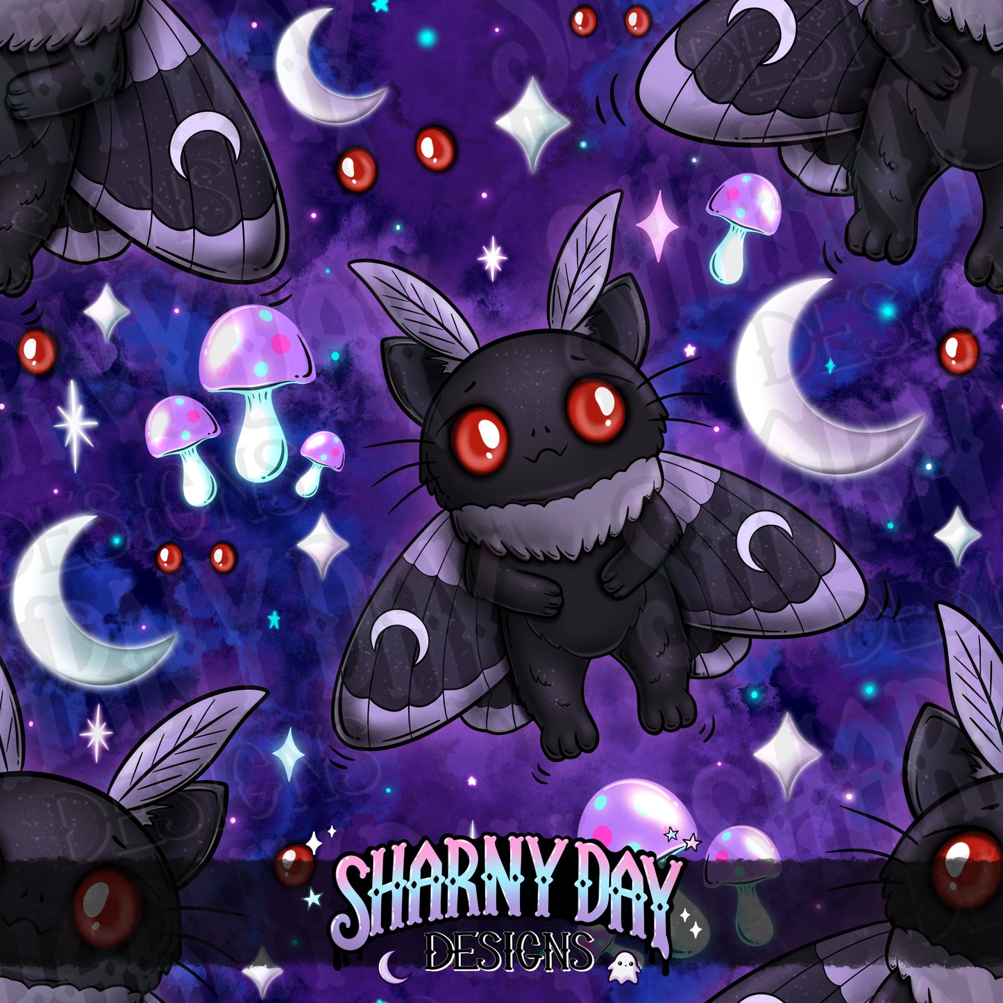 Kitty Mothman Exclusive Seamless Pattern Design
