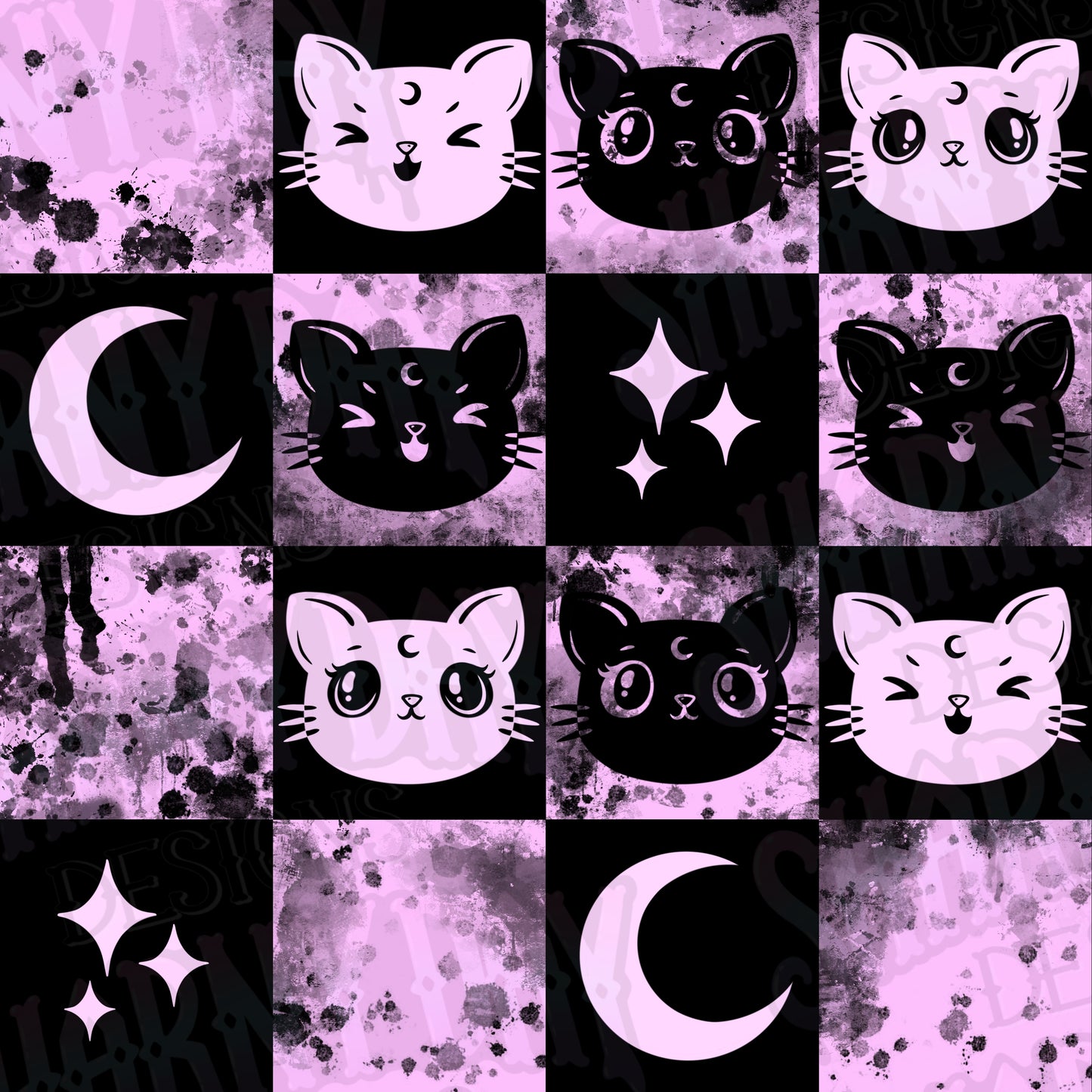 Luna Kitty Check Exclusive Seamless Pattern