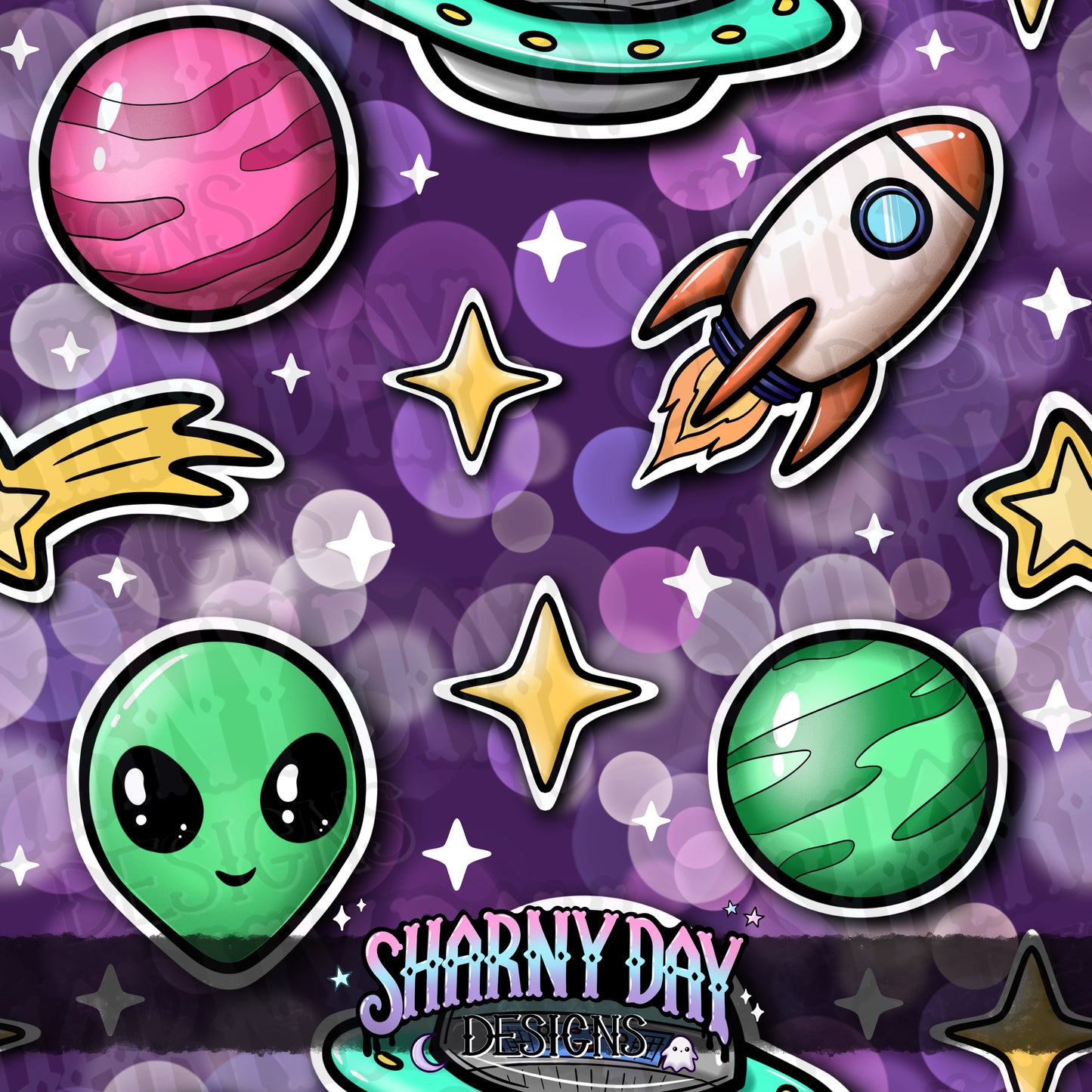 Space Stickers Exclusive Seamless Pattern Design