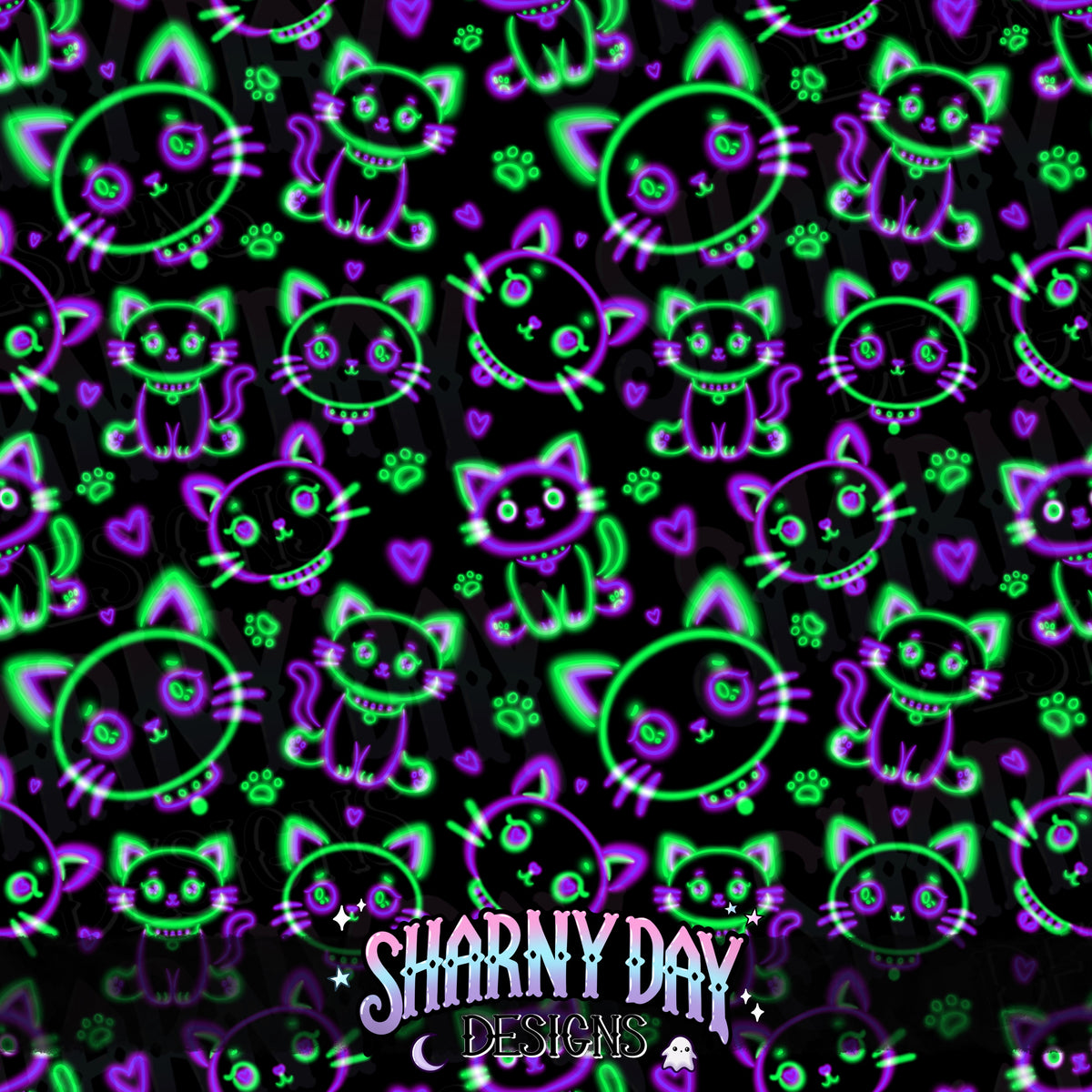 HEXTOBER - Neon Kitties - non-exclusive Seamless Pattern Design
