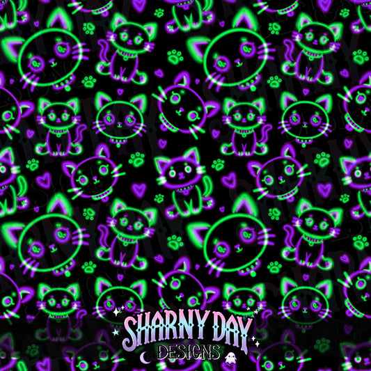 HEXTOBER - Neon Kitties - non-exclusive Seamless Pattern Design