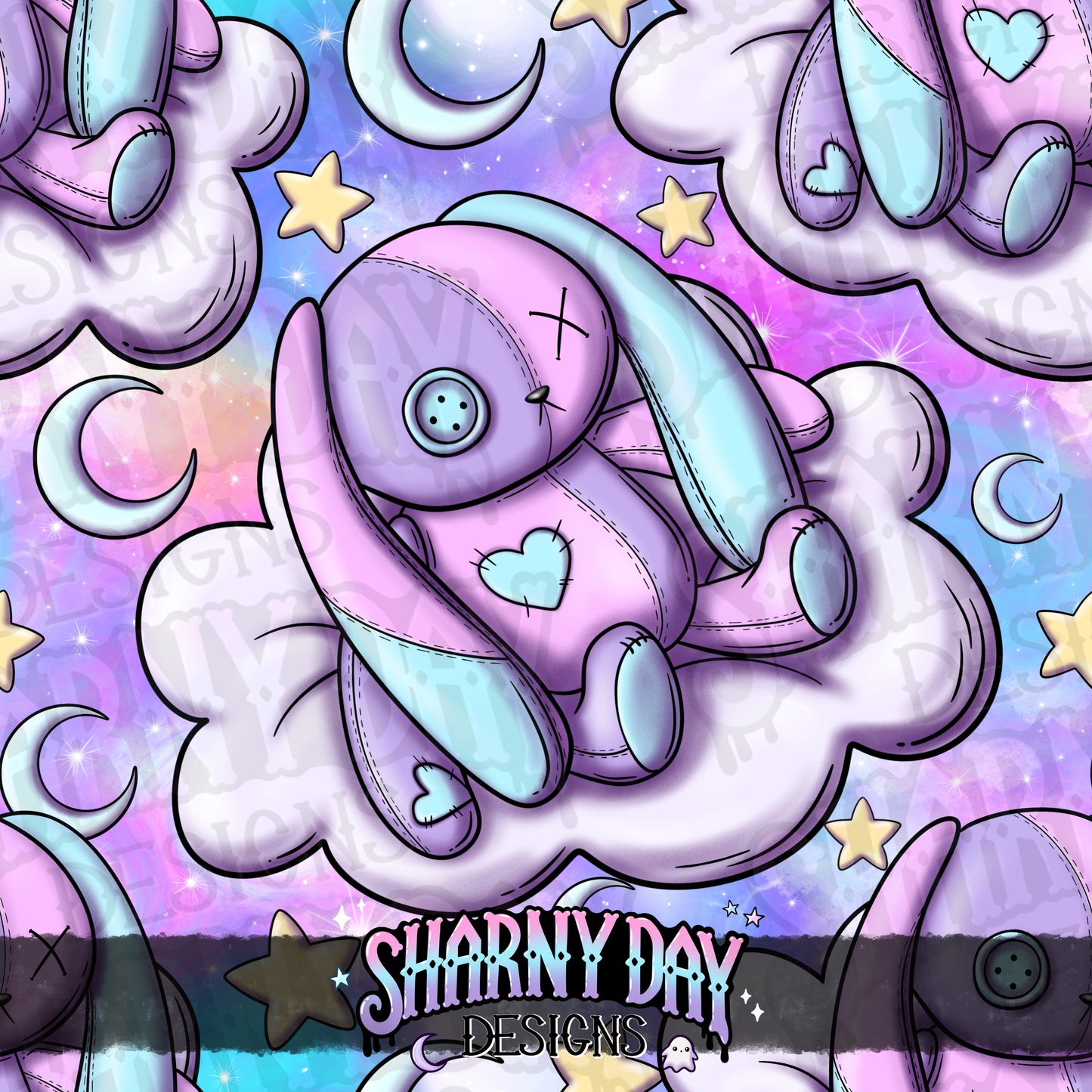 Sleepy Bunny Plushie Exclusive Seamless Pattern Design