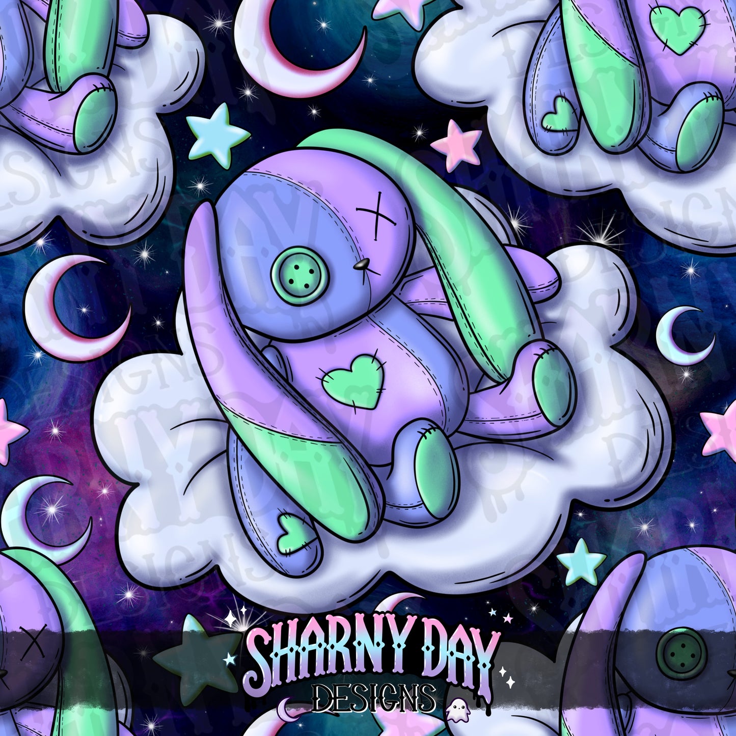 Sleepy Bunny Plushie Exclusive Seamless Pattern Design