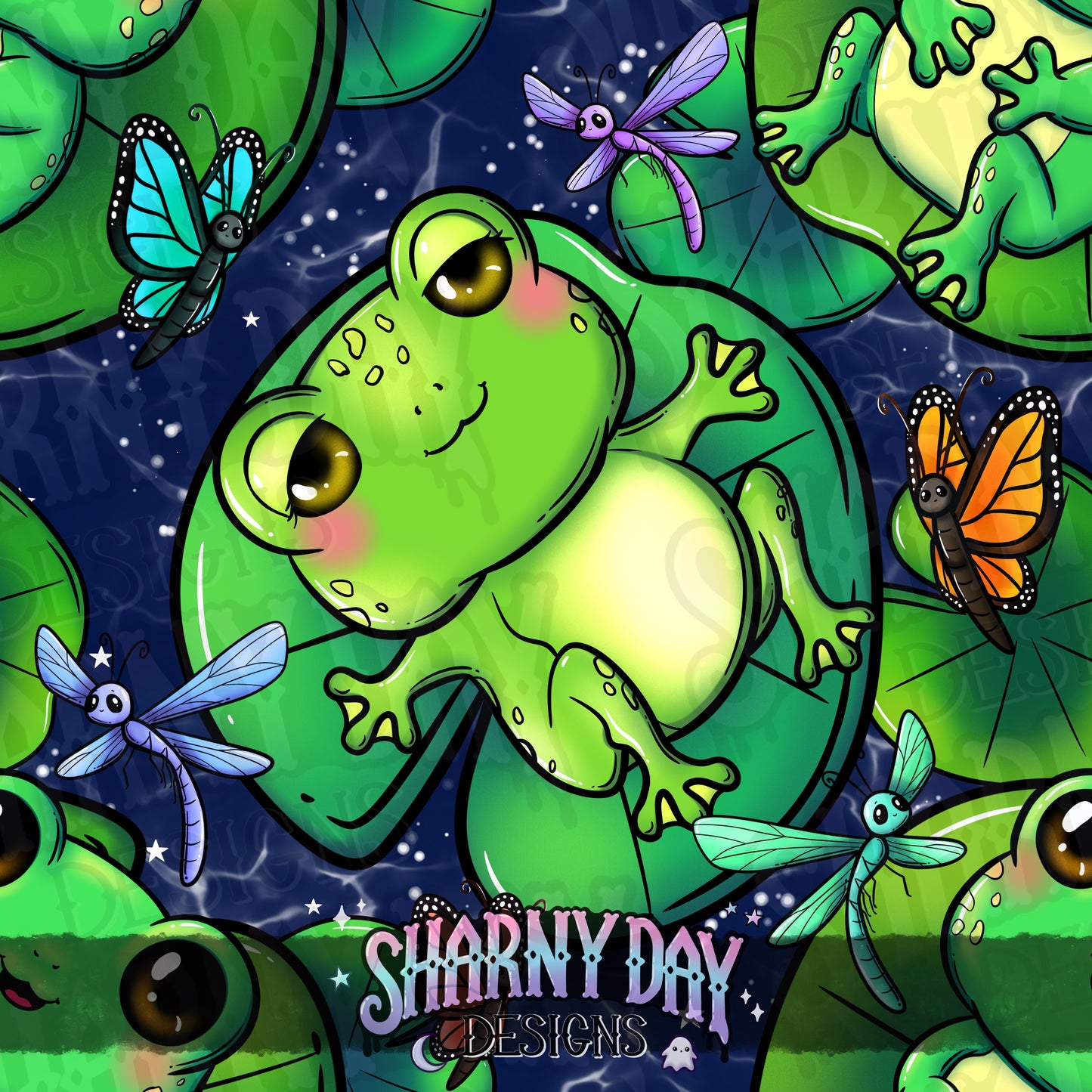 Summer Froggies Exclusive Seamless Pattern Design