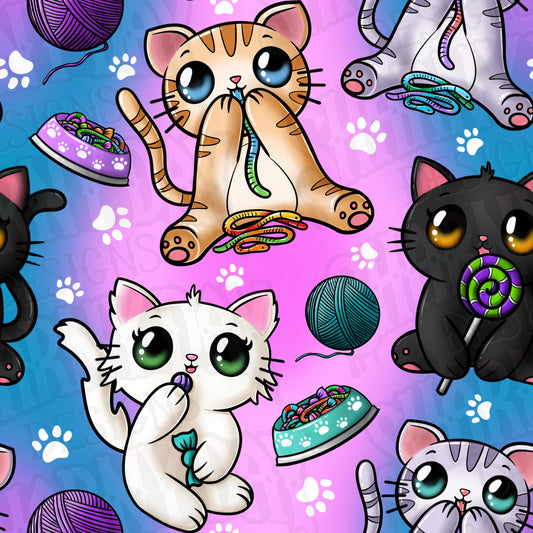 Candy Eating Kittens Exclusive Seamless Pattern Design