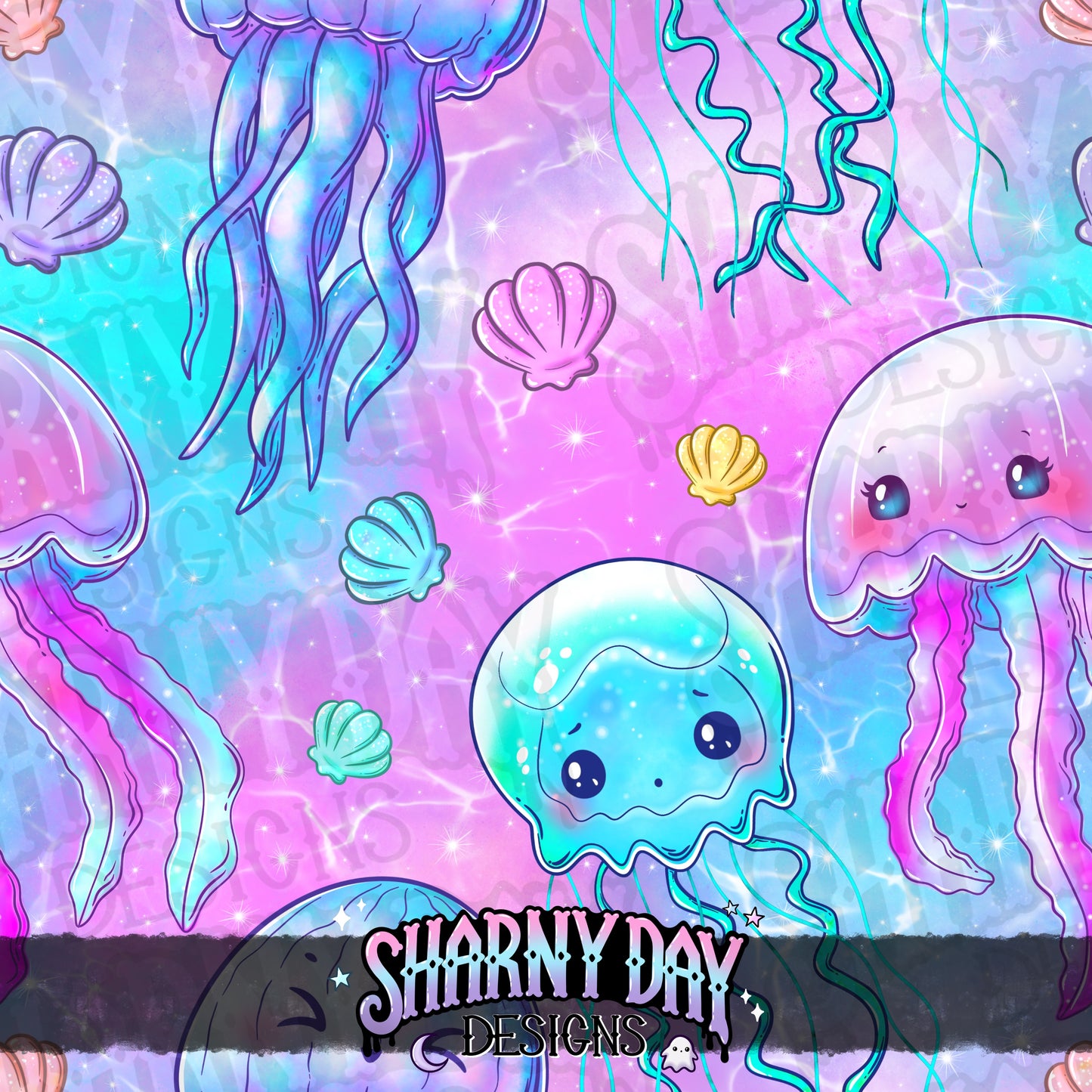 Kawaii Jellyfish Seamless Pattern Design