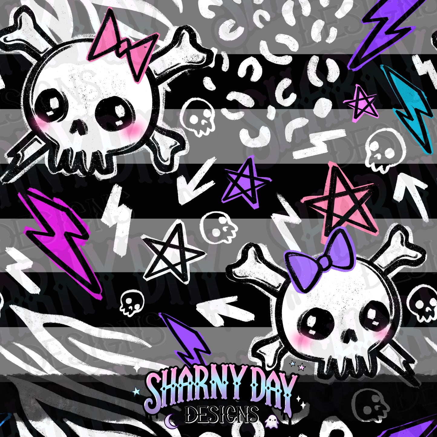 Punky Skulls Exclusive Seamless Pattern Design