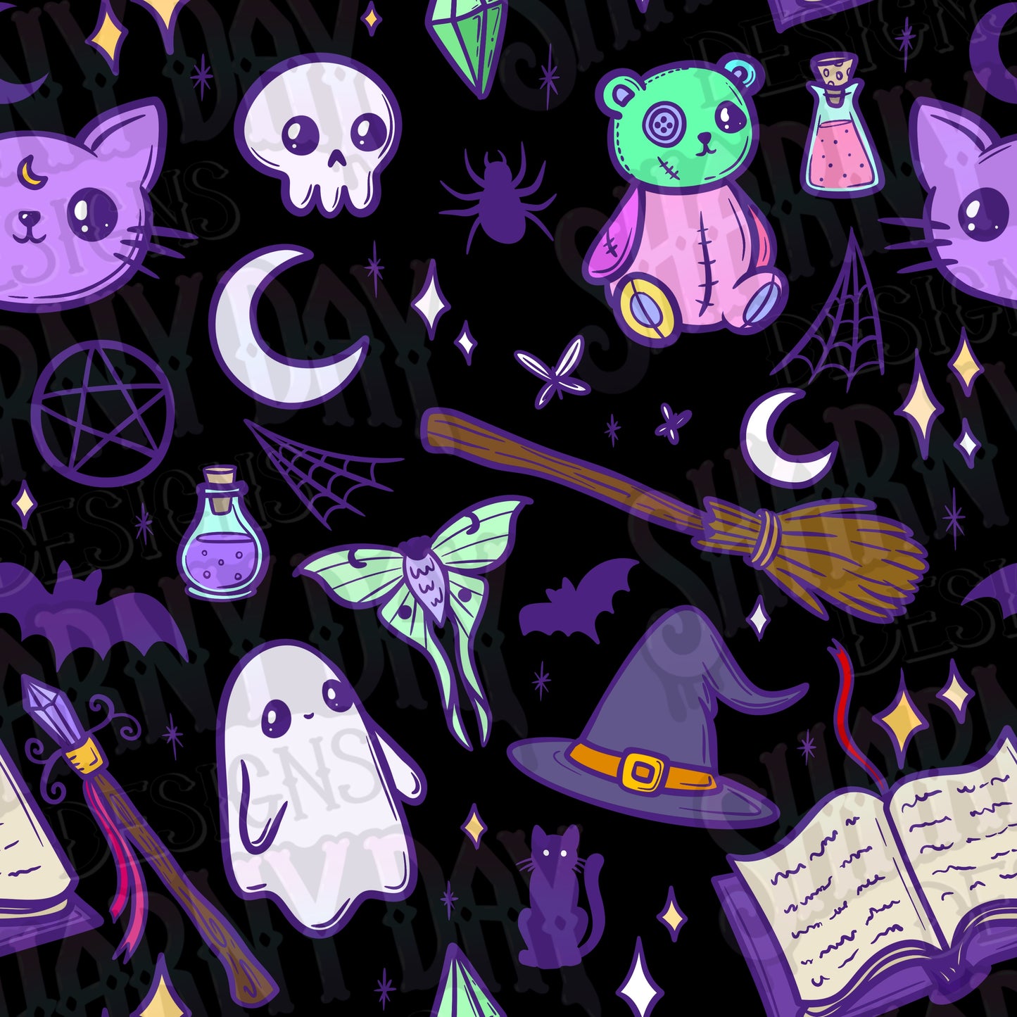 Spoopy Colour Doodles non-exclusive Seamless Pattern Design