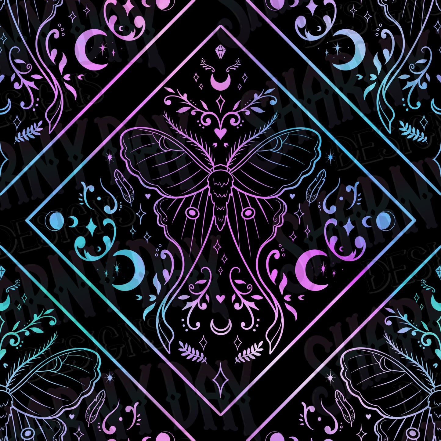 Luna Moth Lines Exclusive Seamless Pattern Design