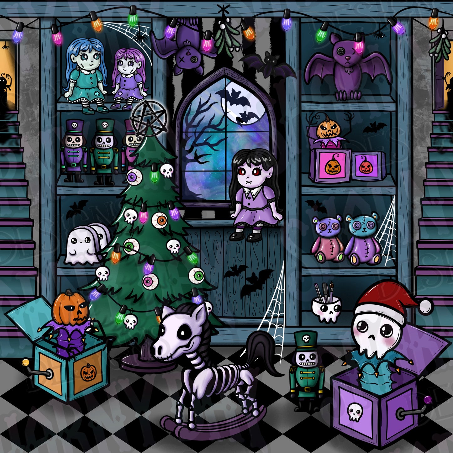 Festive Nightmare Toy Store Exclusive Seamless Pattern Design