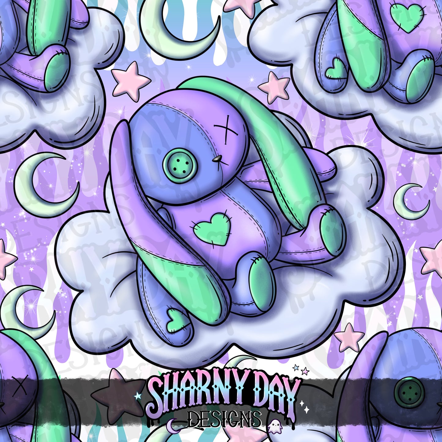 Sleepy Bunny Plushie Exclusive Seamless Pattern Design
