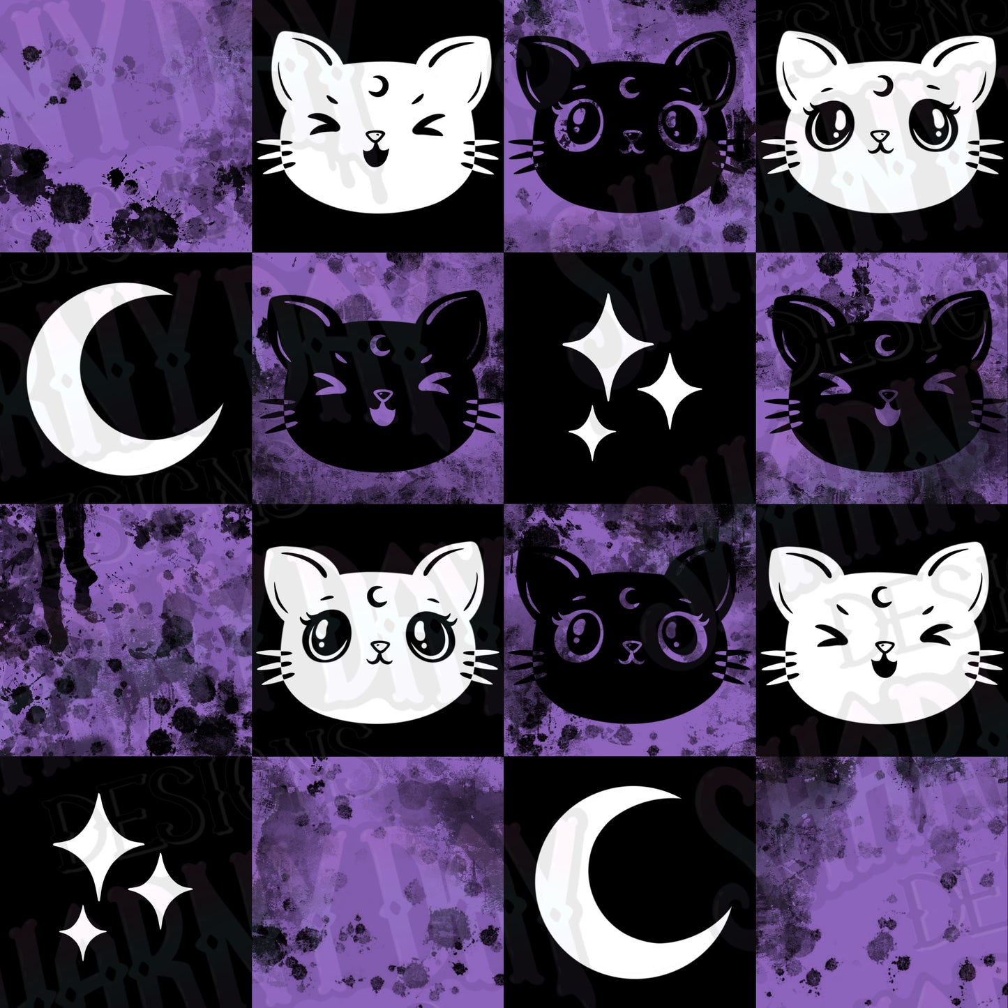 Luna Kitty Check Exclusive Seamless Pattern