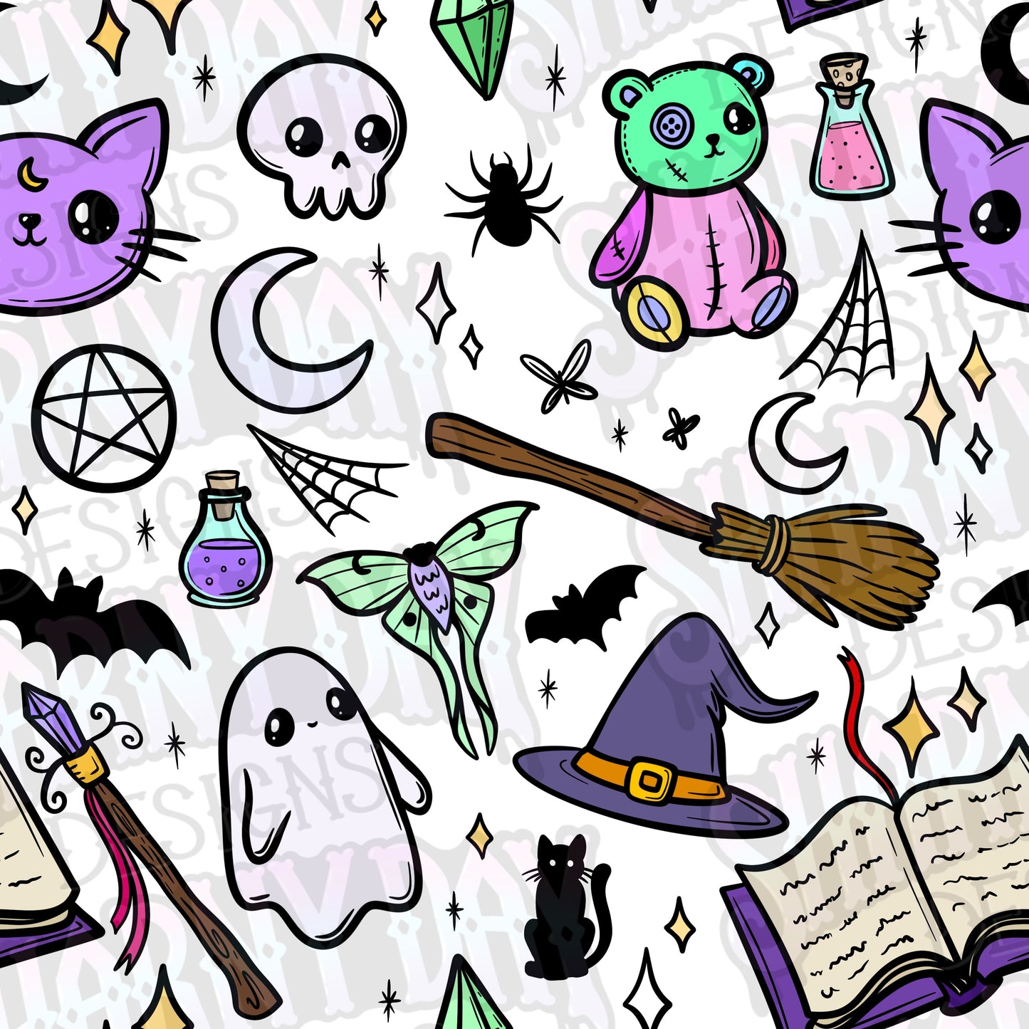 Spoopy Colour Doodles non-exclusive Seamless Pattern Design