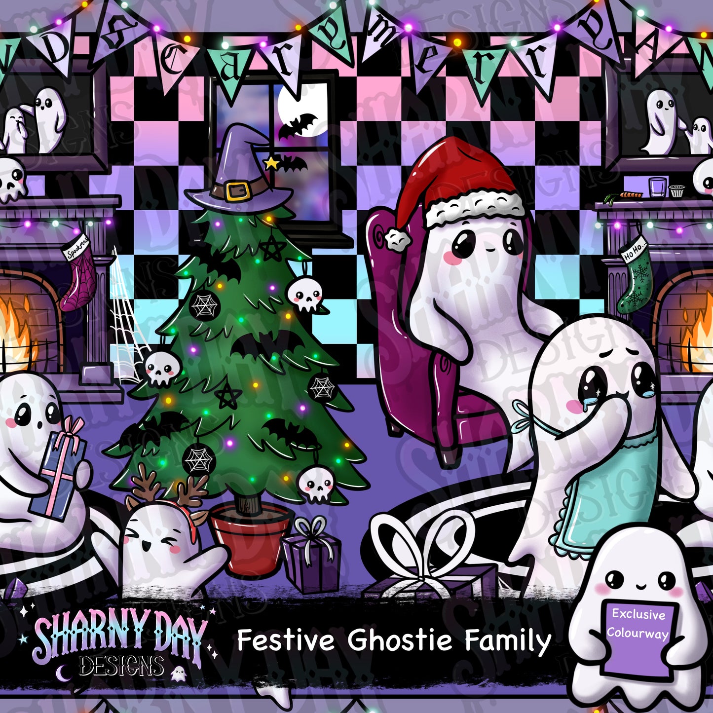 Festive Ghostie Family Exclusive Seamless Pattern Design