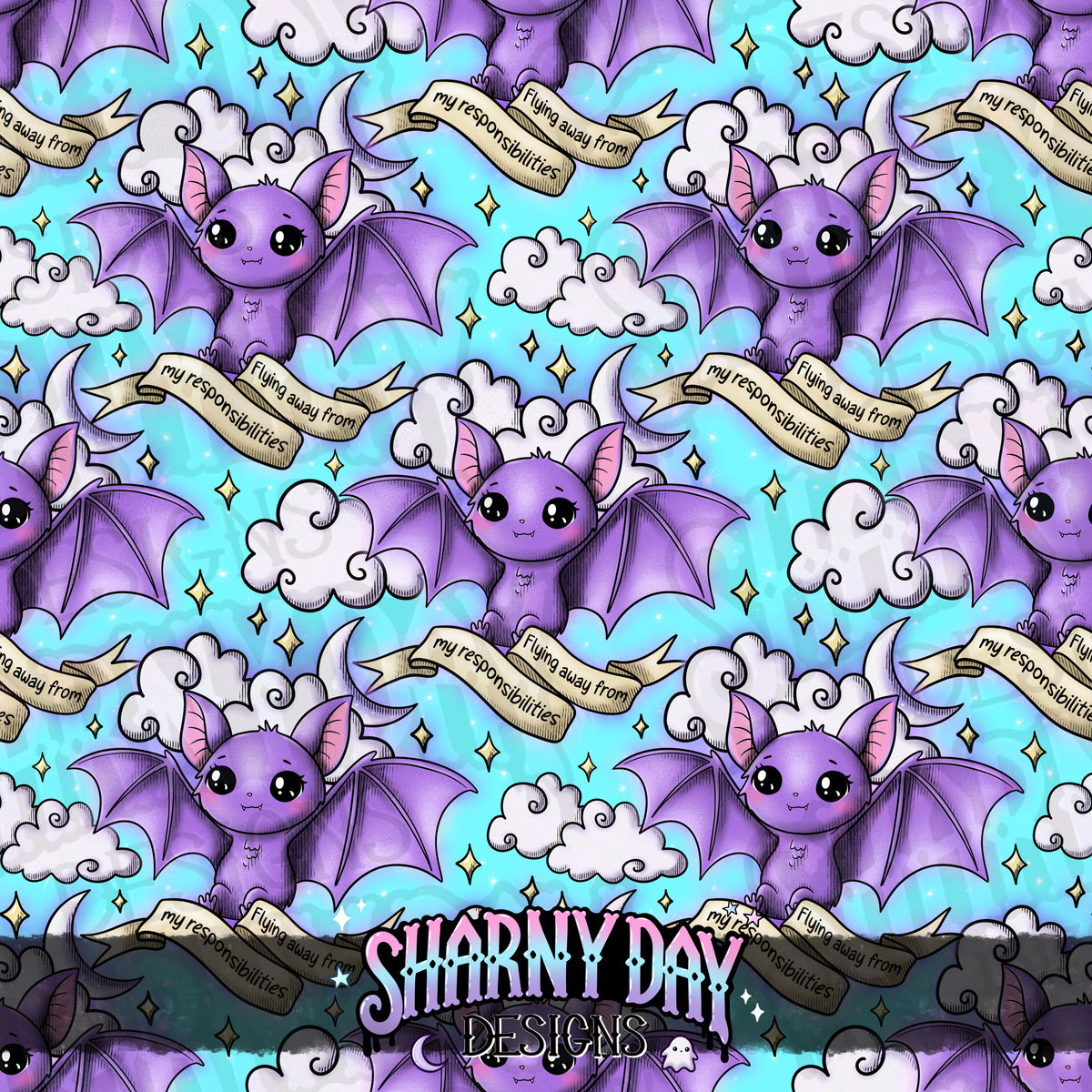HEXTOBER - Flying Away From My Responsibilities (tattoo) - Exclusive Seamless Pattern Design