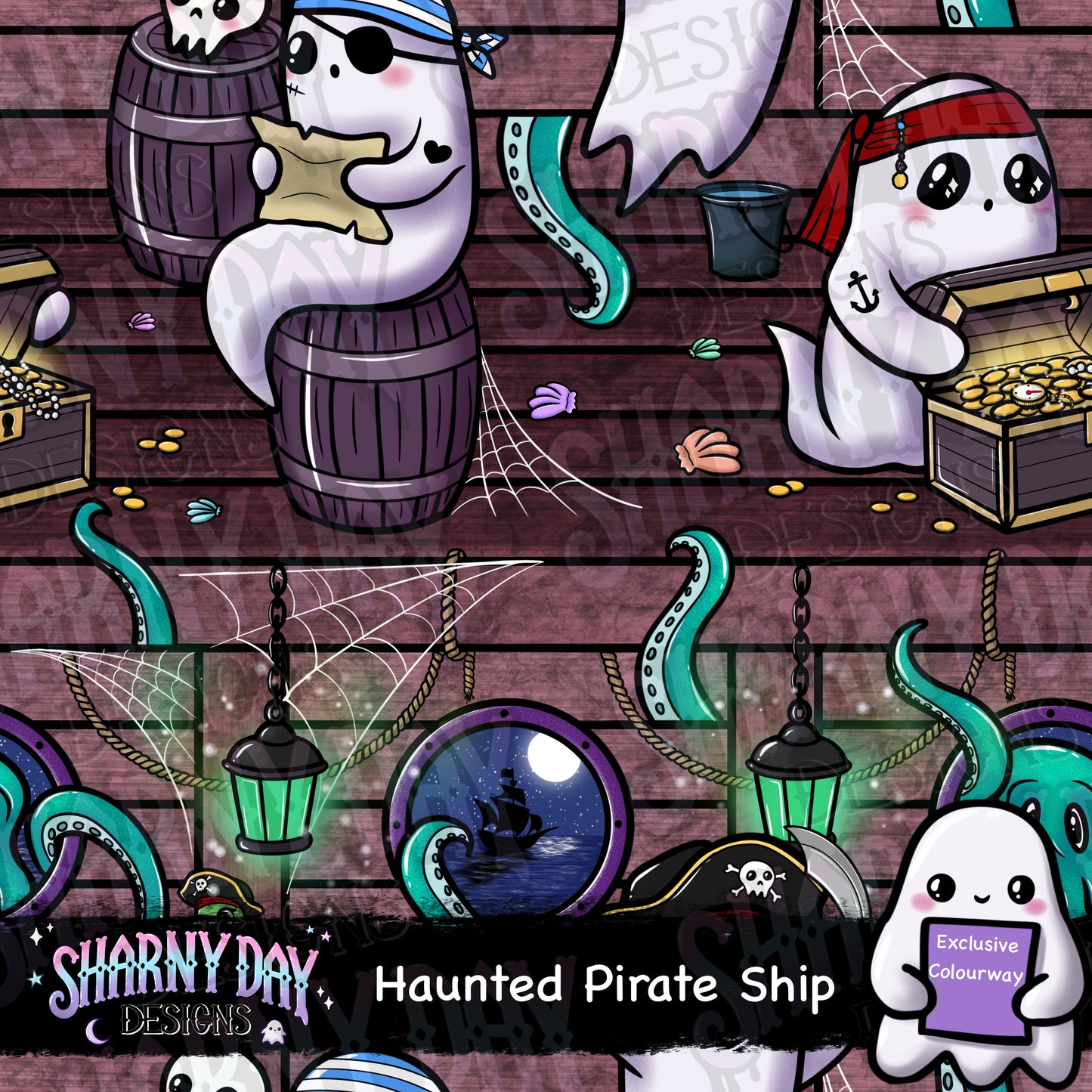 Haunted Pirate Ship Exclusive Seamless Pattern Design