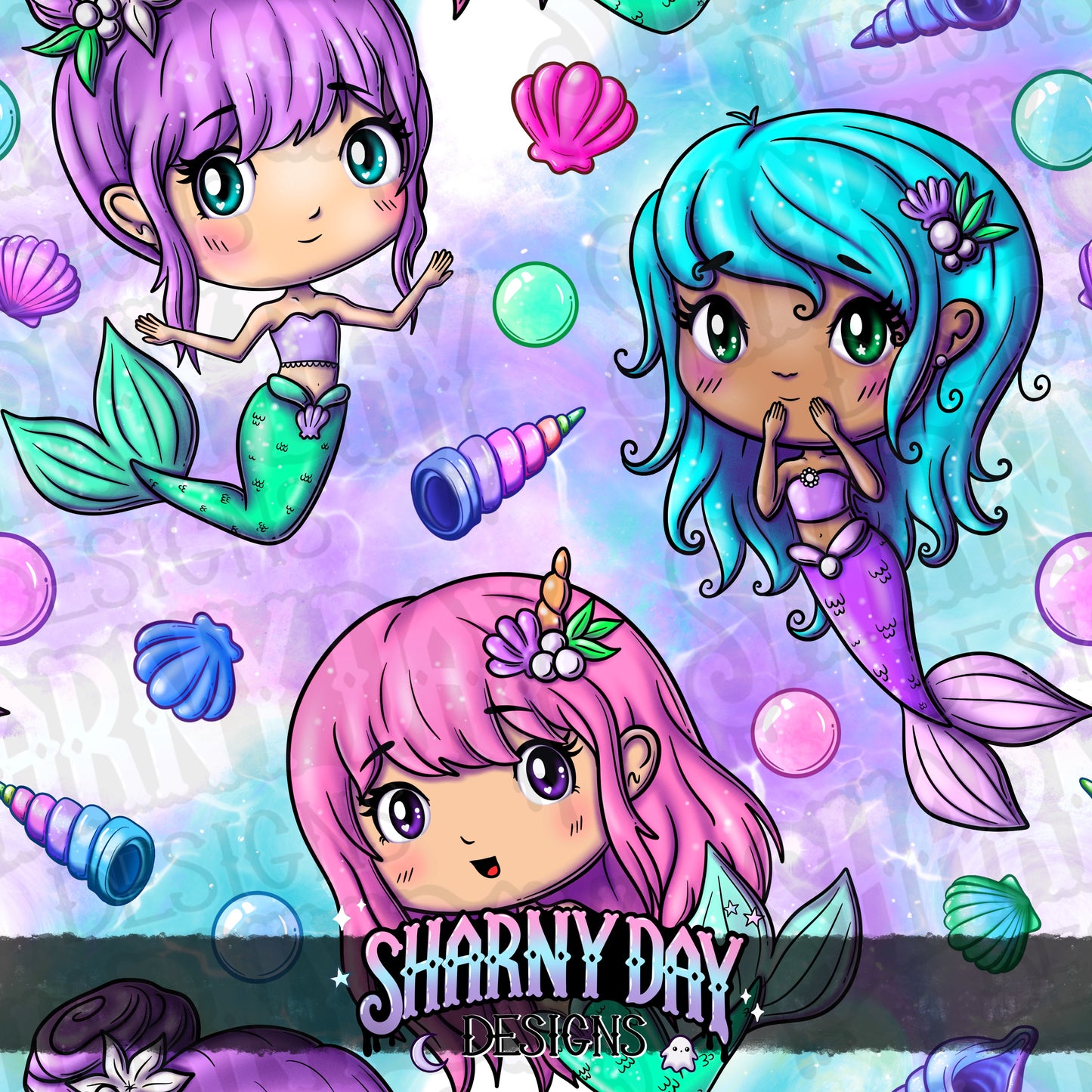 Kawaii Mermaid Friends - Exclusive Seamless Pattern Design