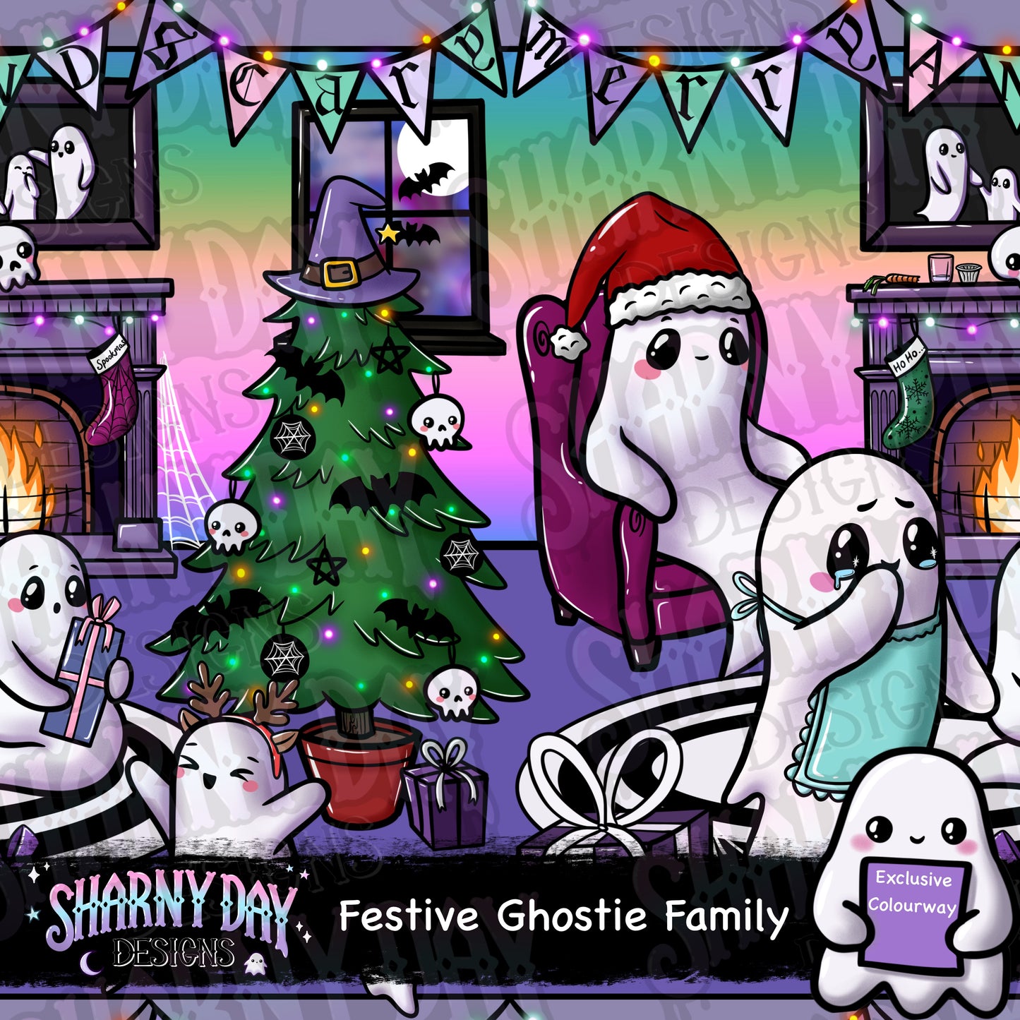 Festive Ghostie Family Exclusive Seamless Pattern Design