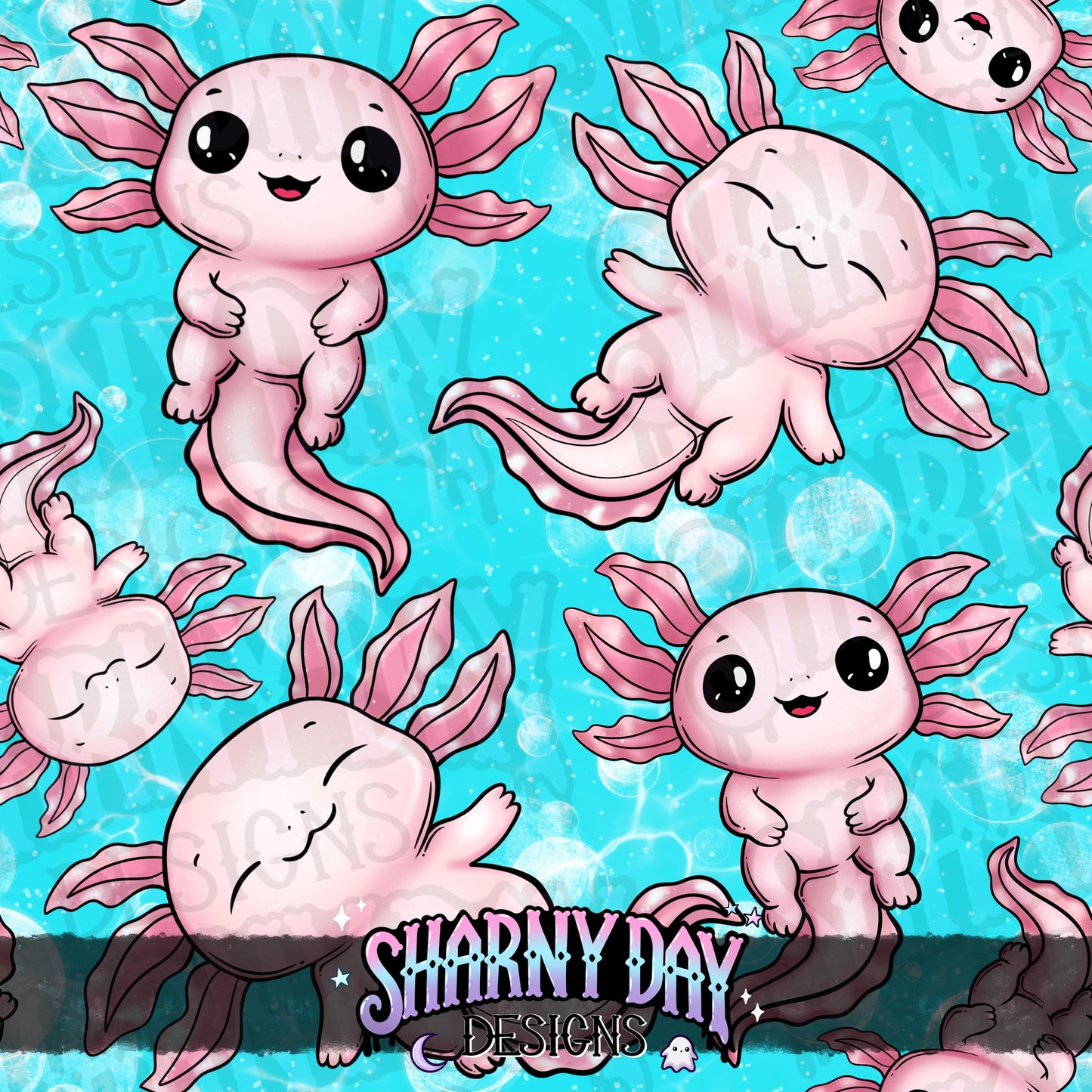 Kawaii Axolotls Exclusive Seamless Pattern Design