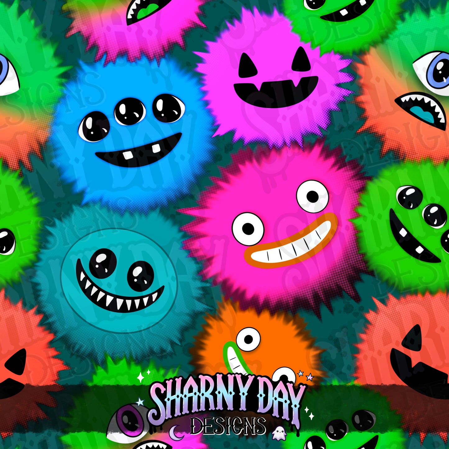 Fluffy Monsters Exclusive Seamless Pattern Design
