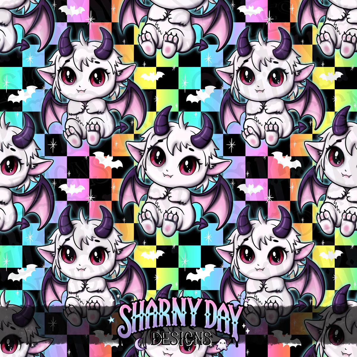 MOXTOBER - Kawaii Demon (Cursed) - Exclusive Seamless Pattern Design