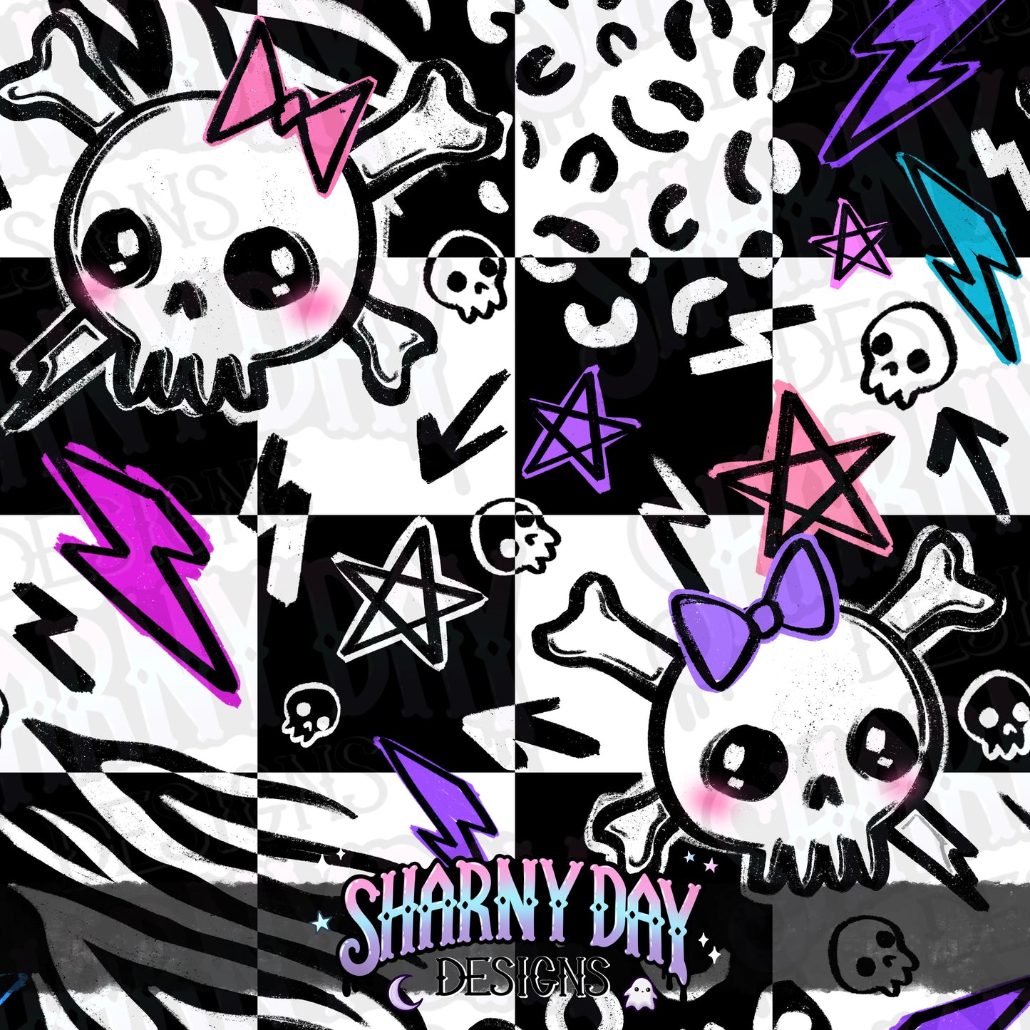 Punky Skulls Exclusive Seamless Pattern Design