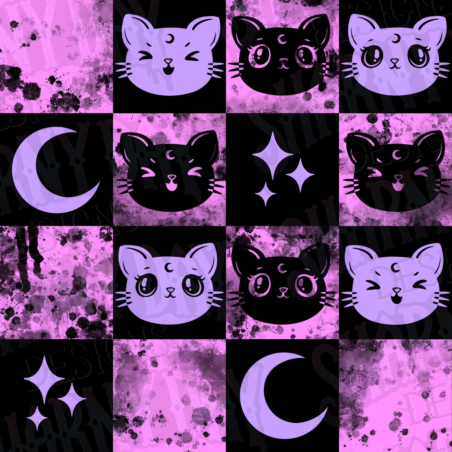Luna Kitty Check Exclusive Seamless Pattern