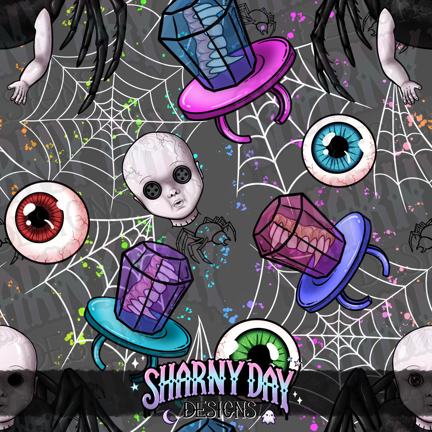 Creepy Spider Baby Exclusive Seamless Pattern Design