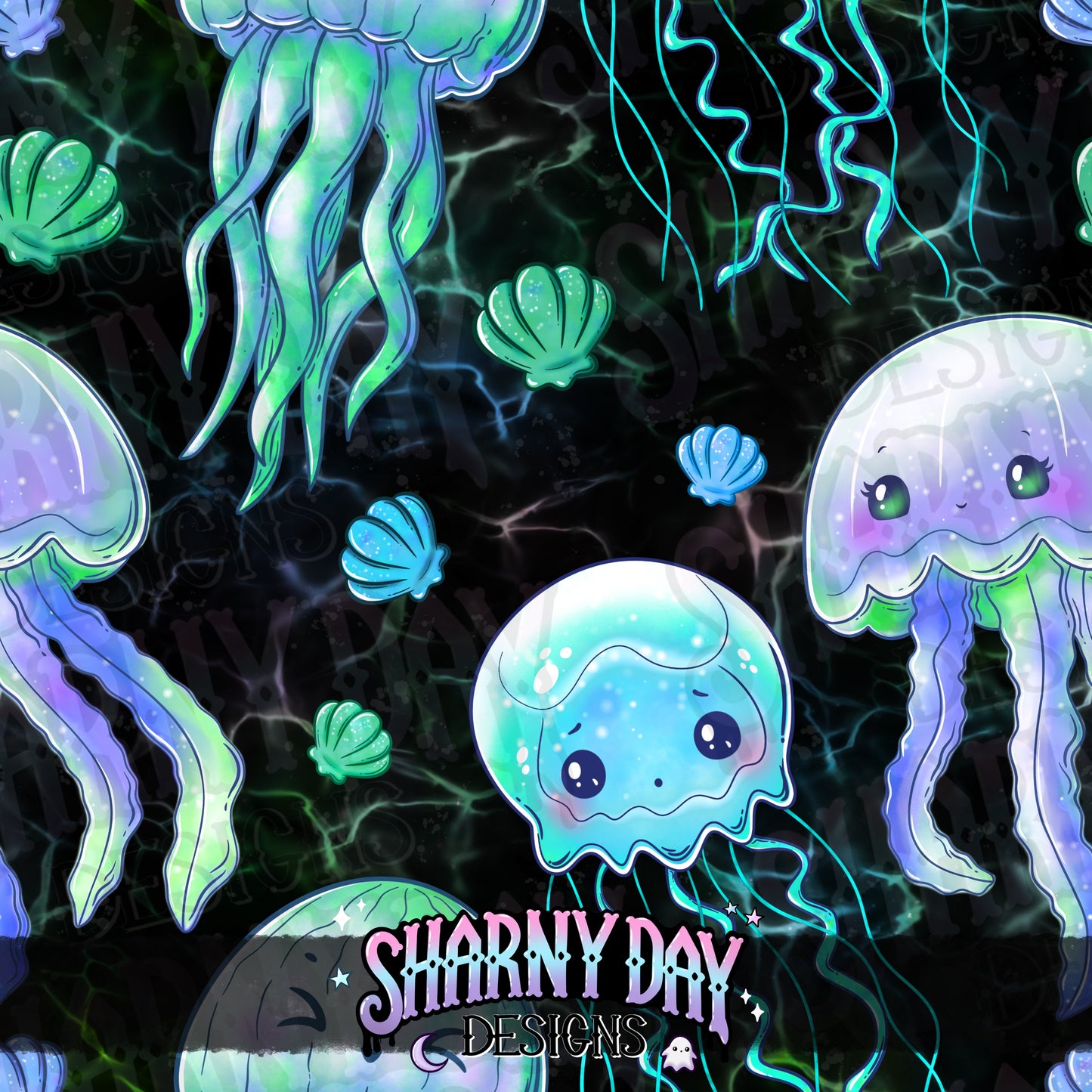 Kawaii Jellyfish Seamless Pattern Design