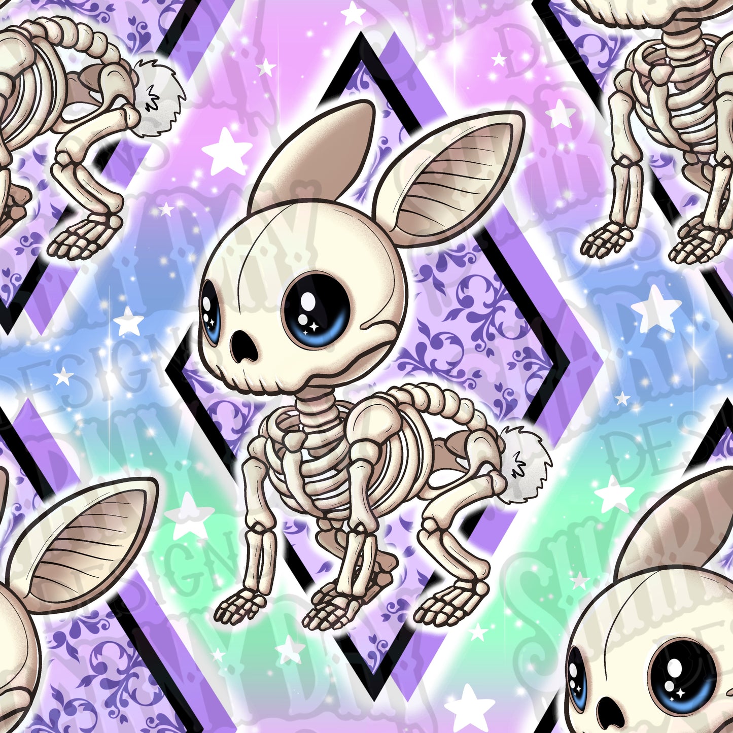 Kawaii Skelly Bunny Exclusive Seamless Pattern Design