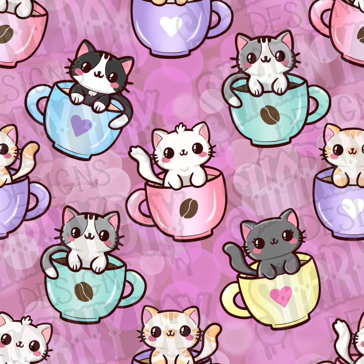 Cats in Cups Exclusive Seamless Pattern