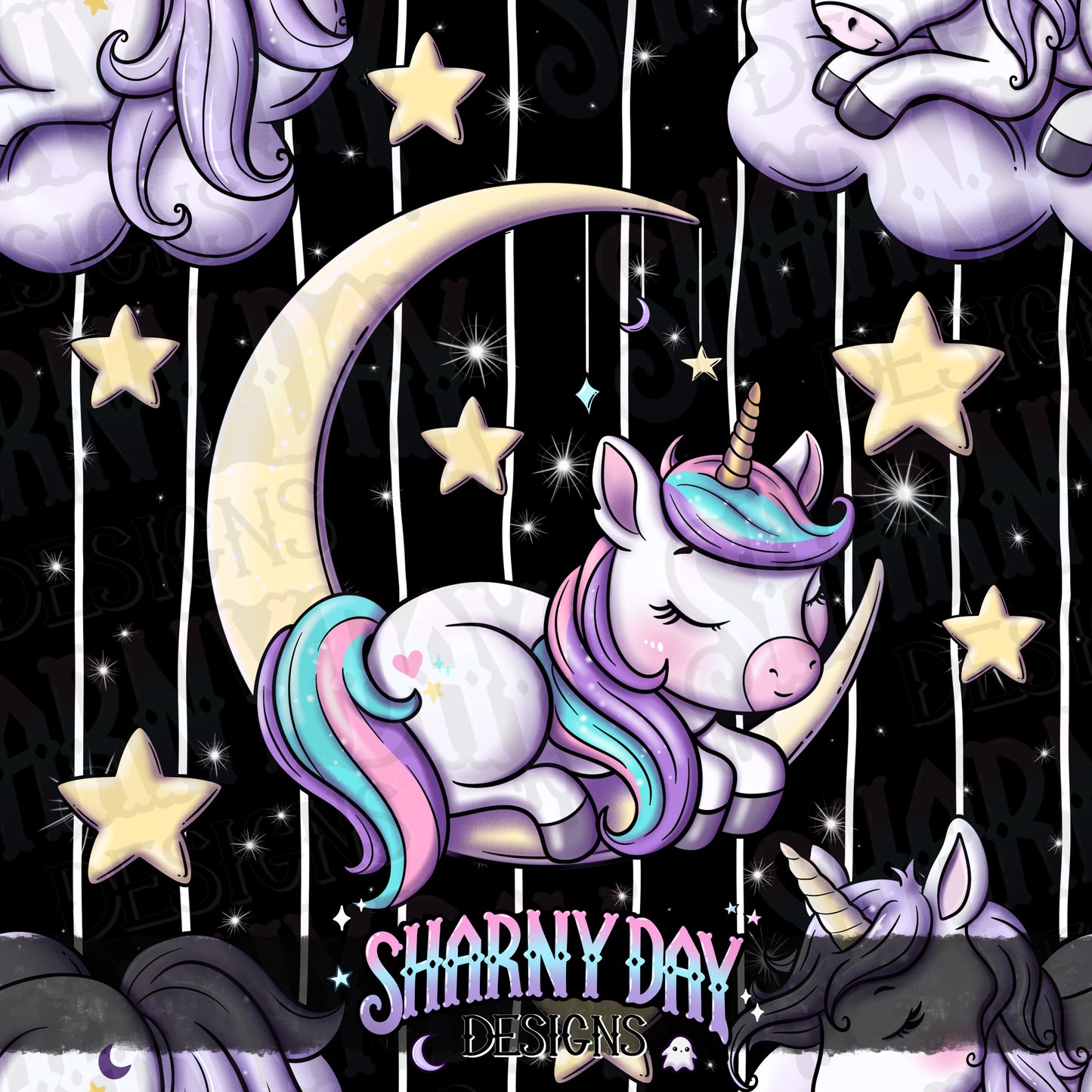 Kawaii Sleepy Unicorns - Exclusive Seamless Pattern Design