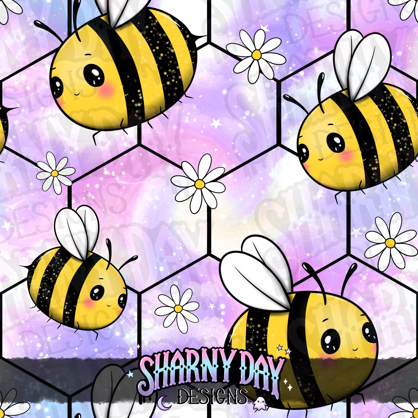 Kawaii Bees non-exclusive Seamless Pattern Design