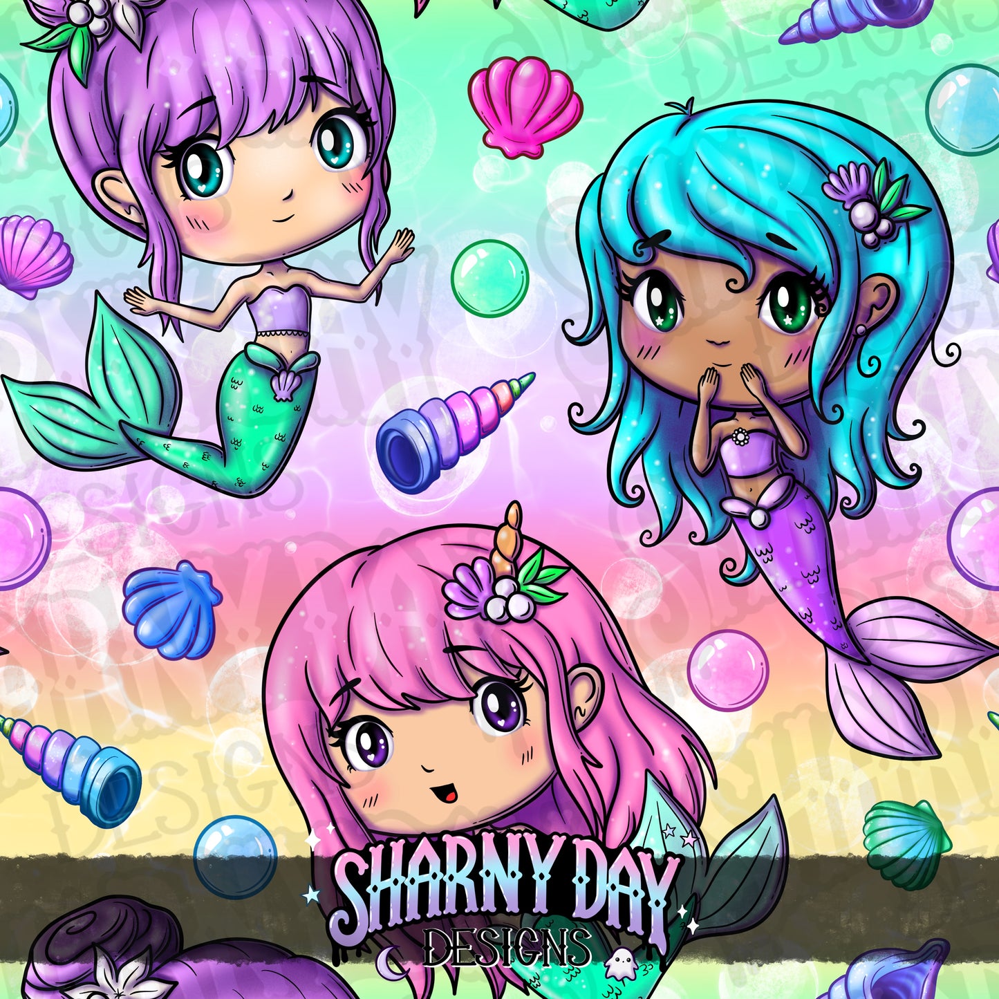 Kawaii Mermaid Friends - Exclusive Seamless Pattern Design