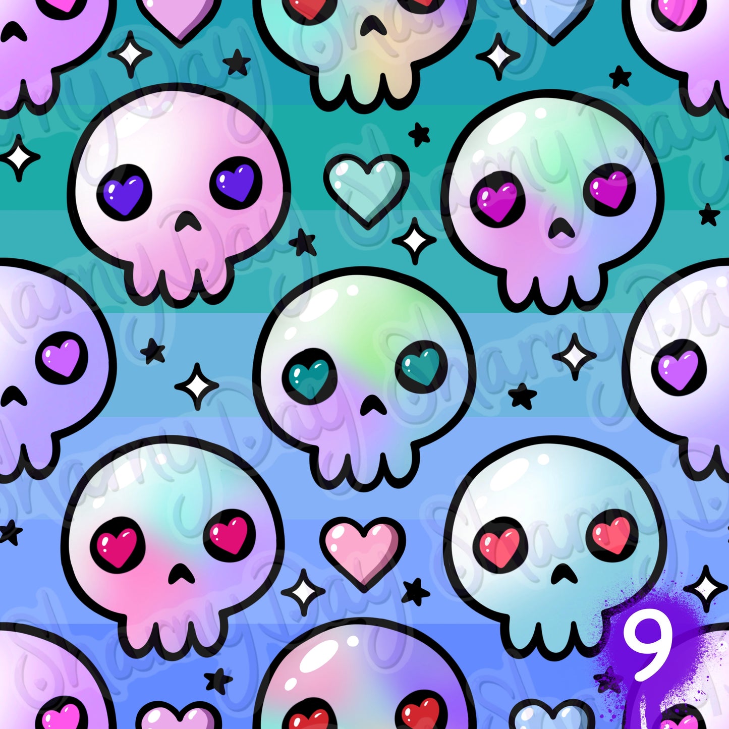 Kawaii Heart Skulls Exclusive Seamless Pattern