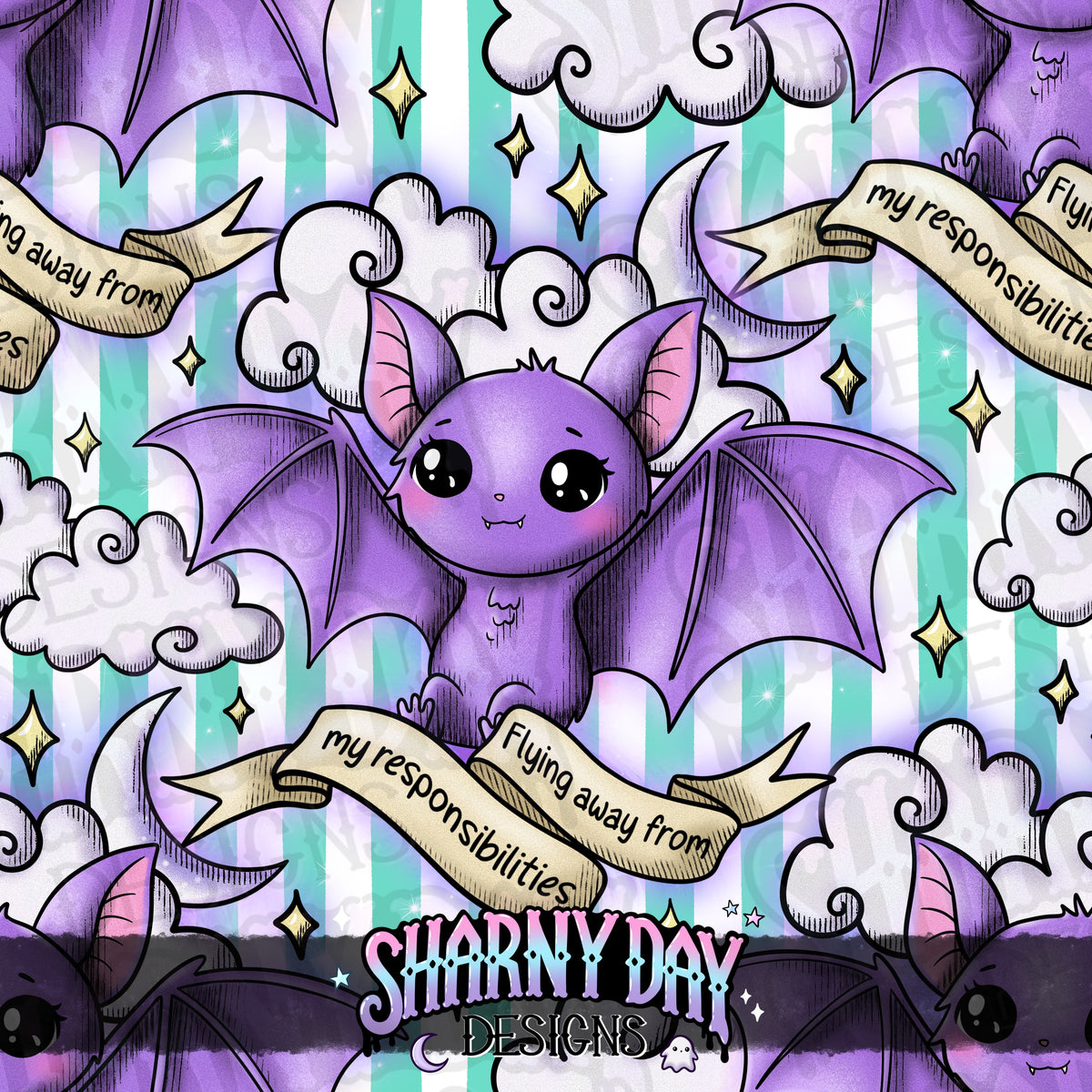 HEXTOBER - Flying Away From My Responsibilities (tattoo) - Exclusive Seamless Pattern Design