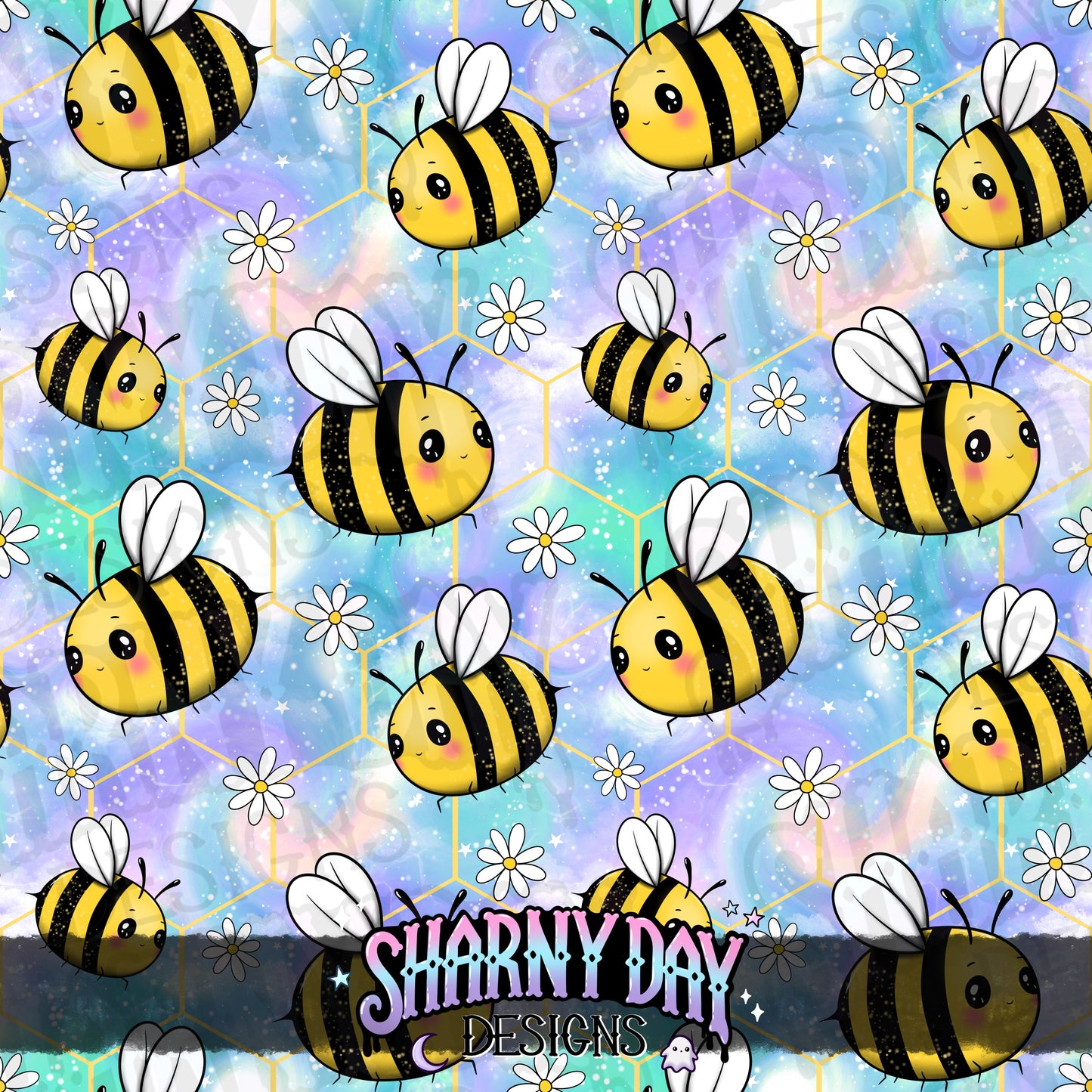 Kawaii Bees non-exclusive Seamless Pattern Design