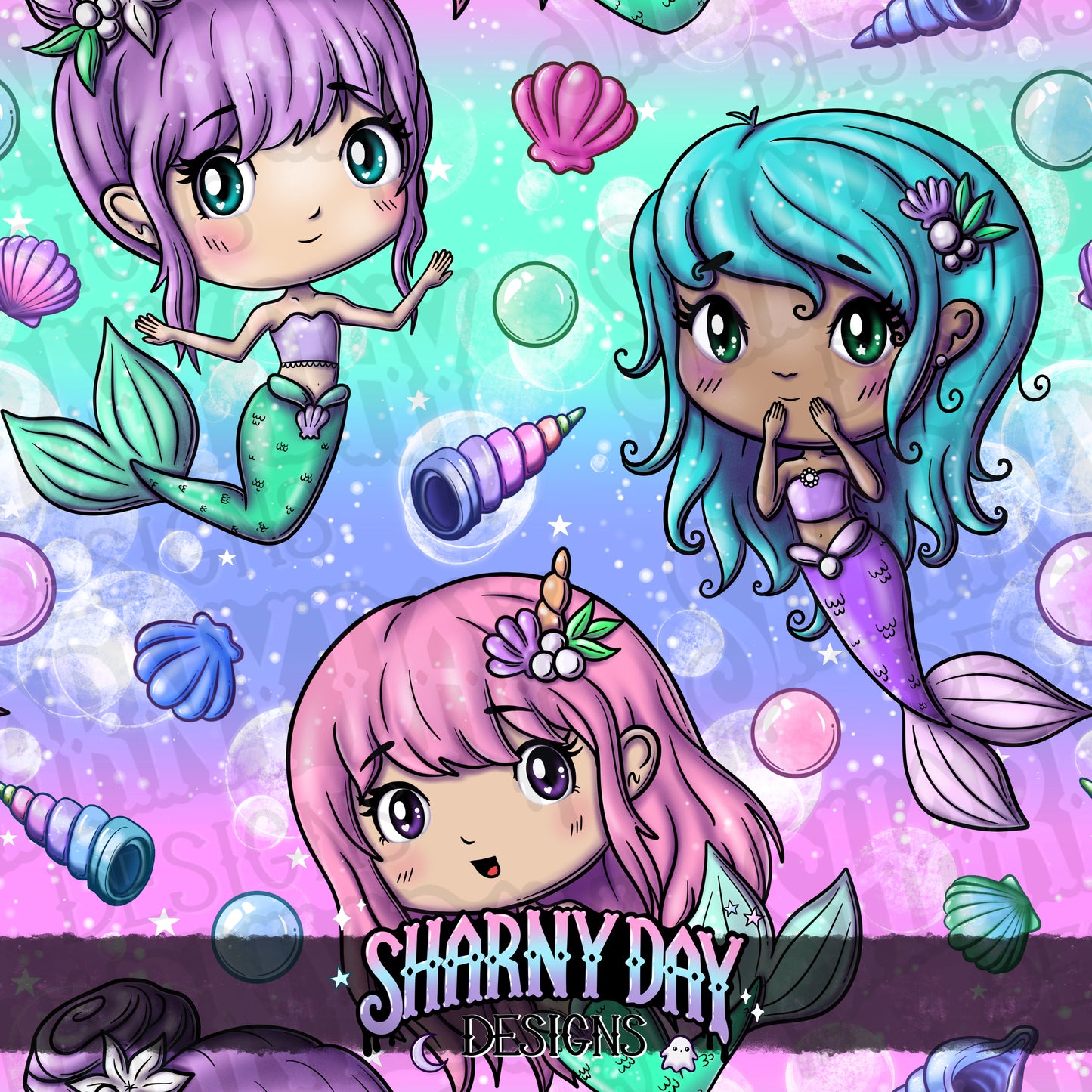 Kawaii Mermaid Friends - Exclusive Seamless Pattern Design