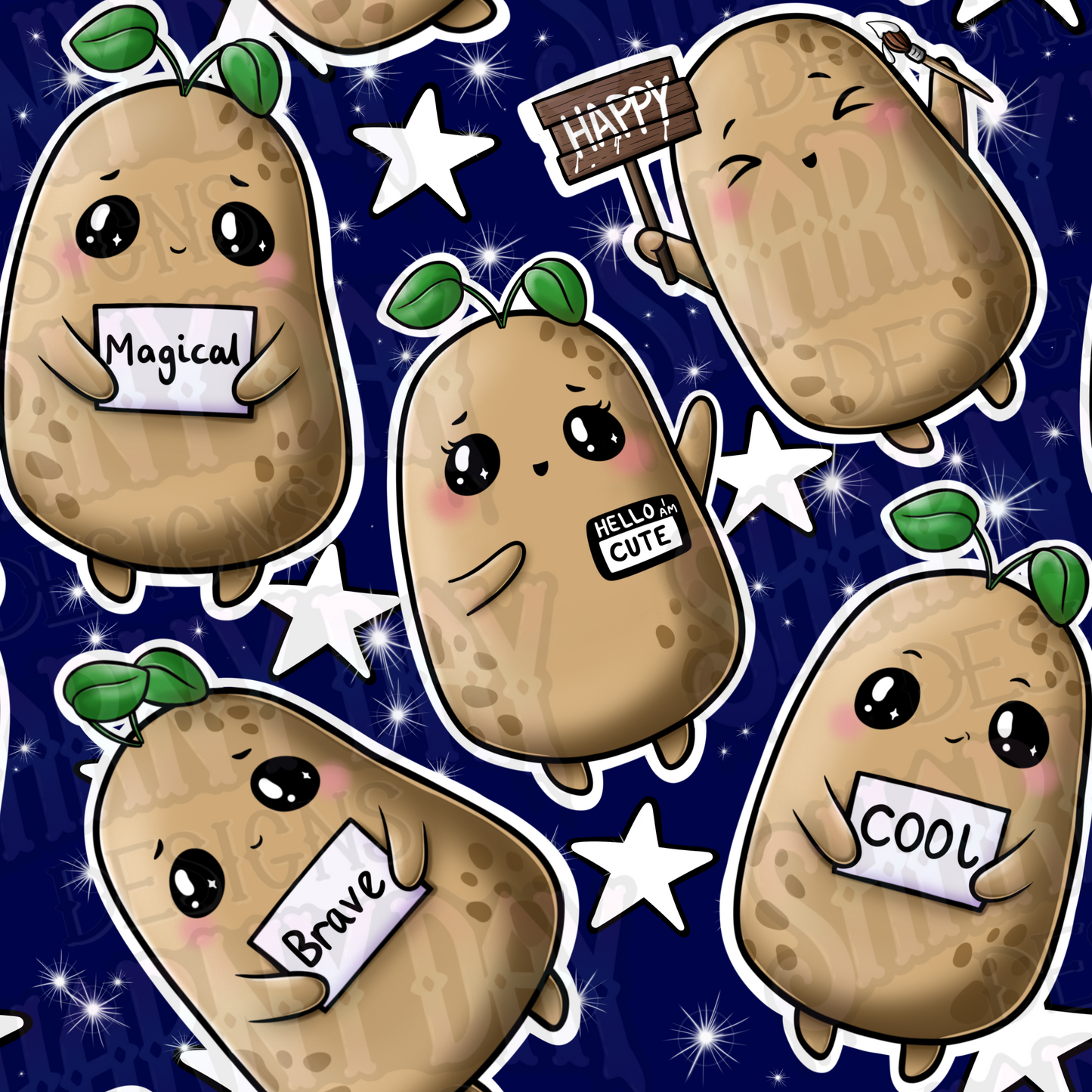 Posi-potato Exclusive Seamless Pattern Design - 2 Wording Variations Per Purchase!