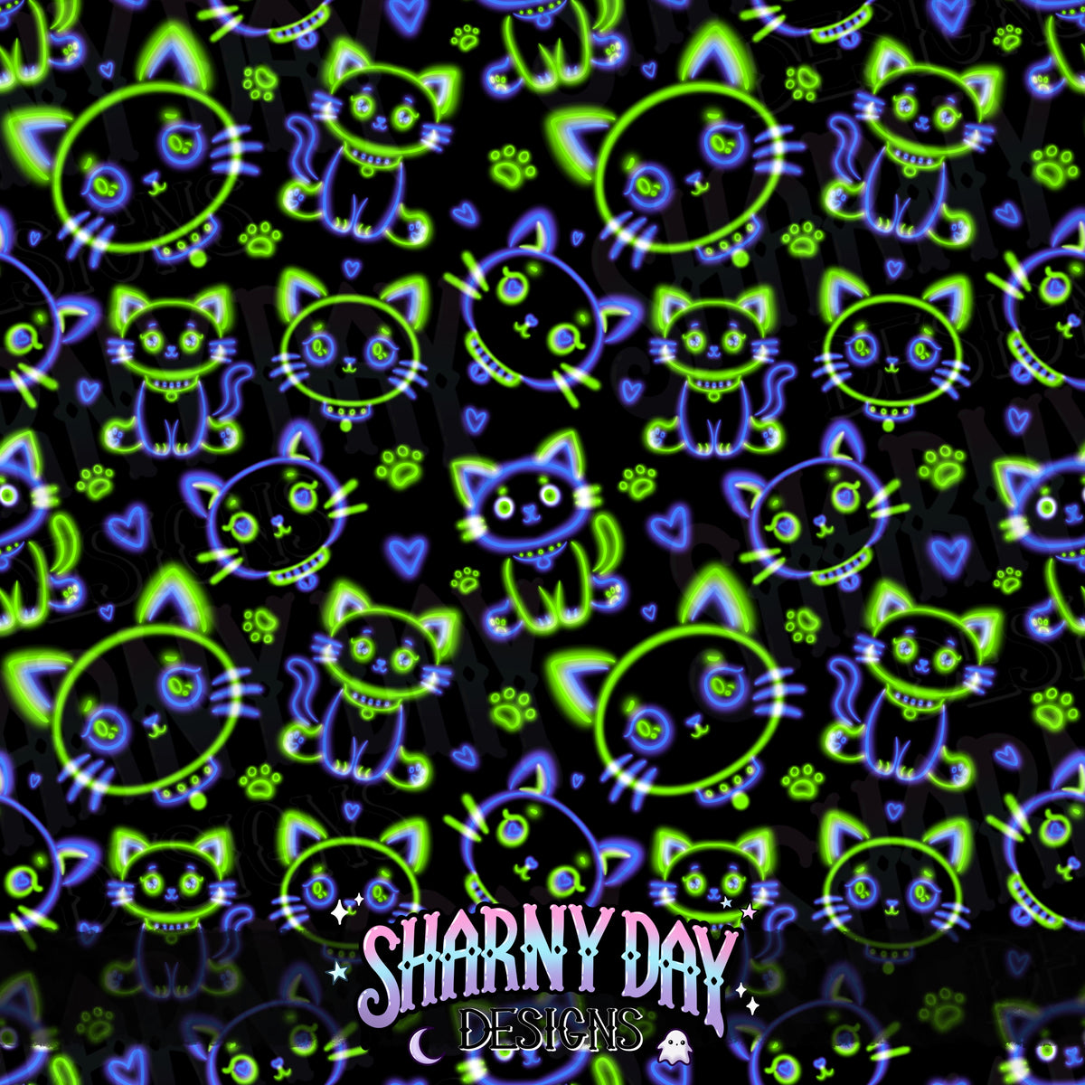 HEXTOBER - Neon Kitties - non-exclusive Seamless Pattern Design