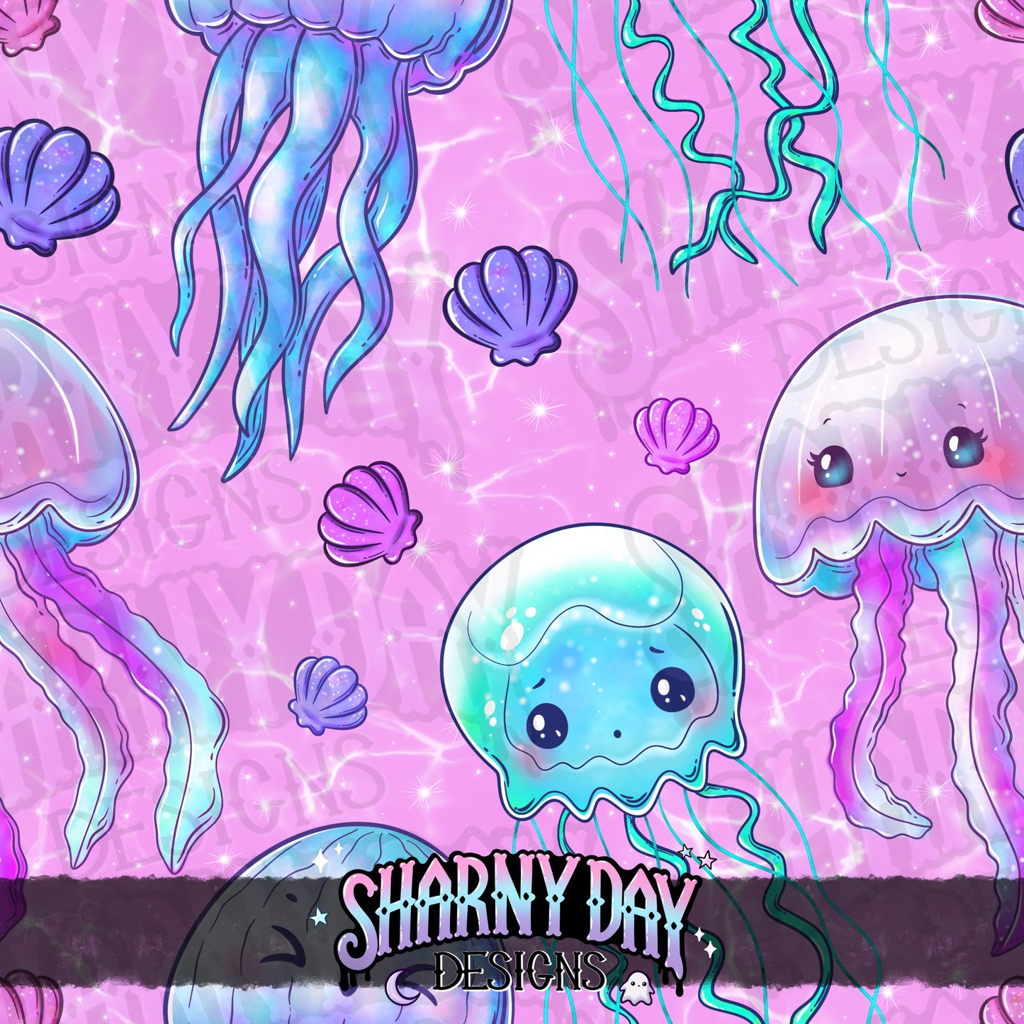 Kawaii Jellyfish Seamless Pattern Design
