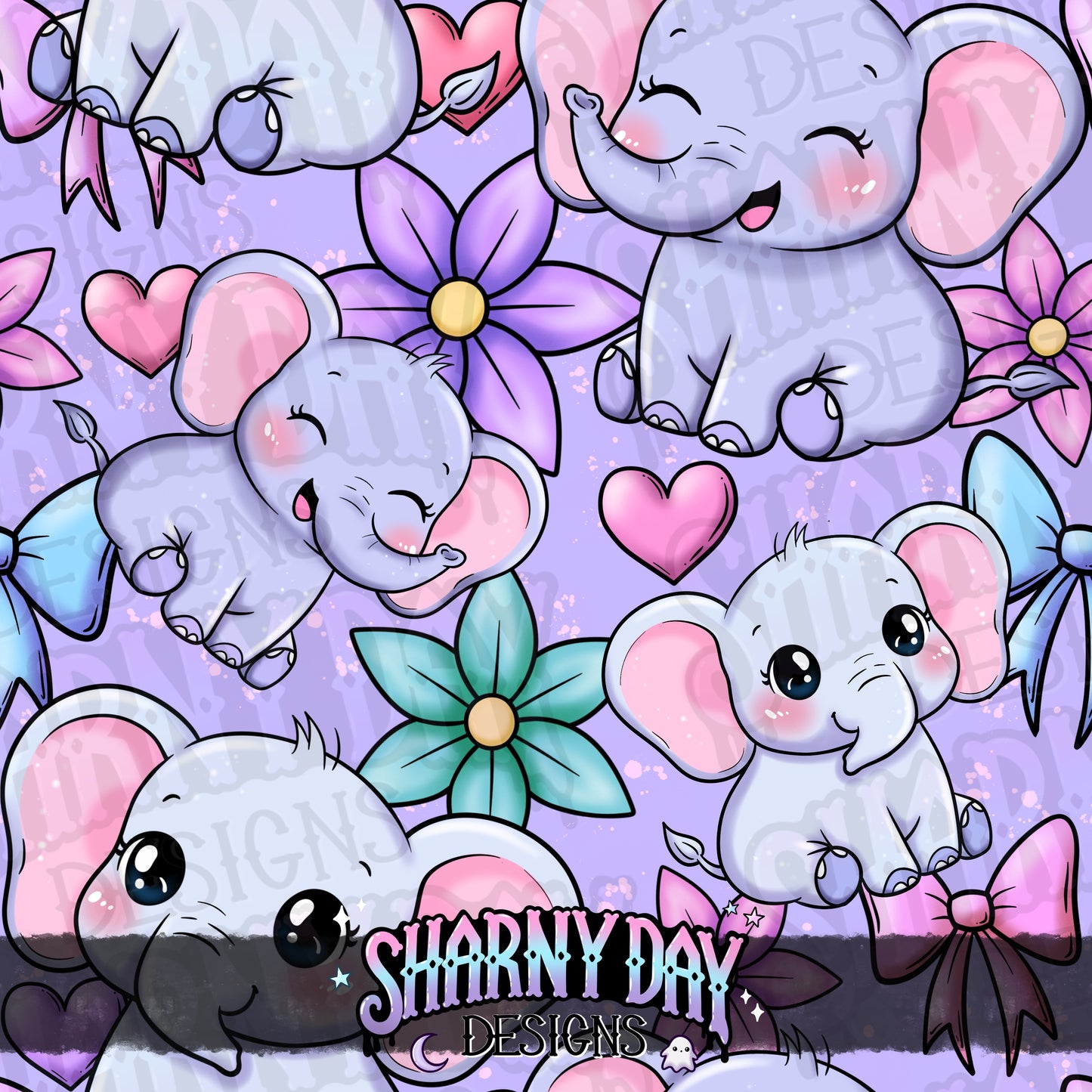 Kawaii Elephants Exclusive Seamless Pattern Design